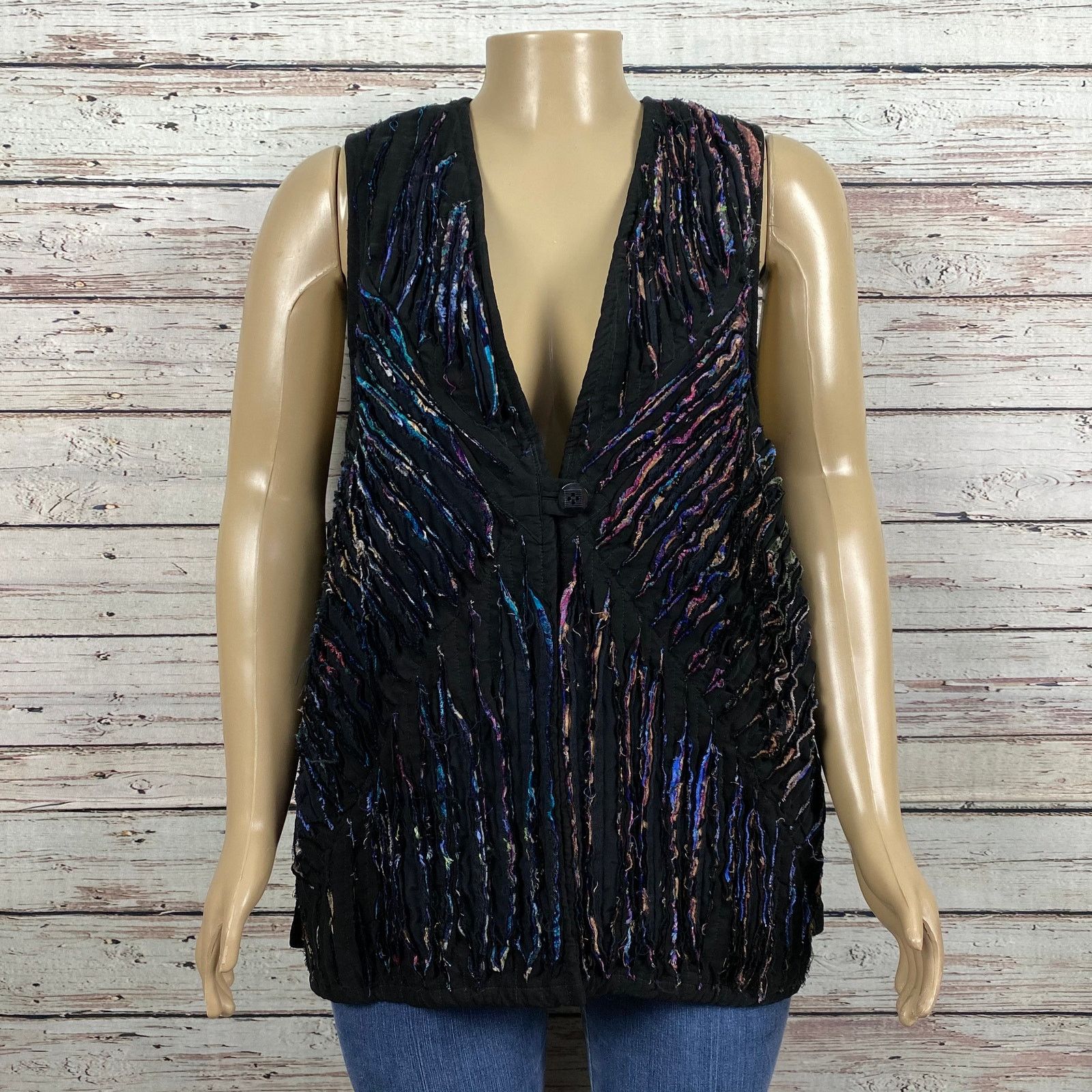 Other VTG Distressed Frayed Multicolor Fabric Stripe Vest LARGE XL Size XL / US 12-14 / IT 48-50 - 6 Thumbnail