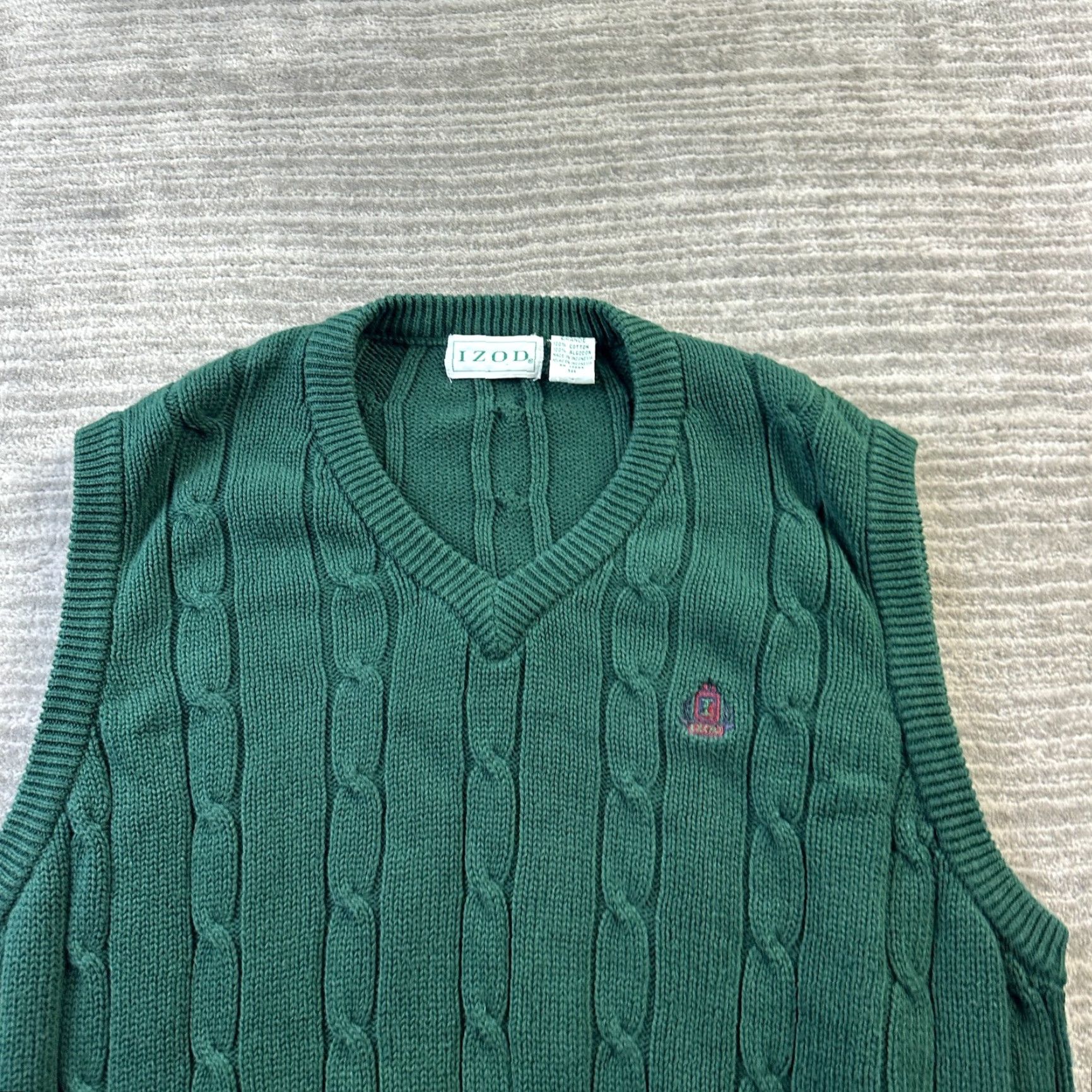 Izod VINTAGE Izod Vest Mens L Green Cable Knit Cricket Tennis Golf Vest Size US L / EU 52-54 / 3 - 3 Thumbnail