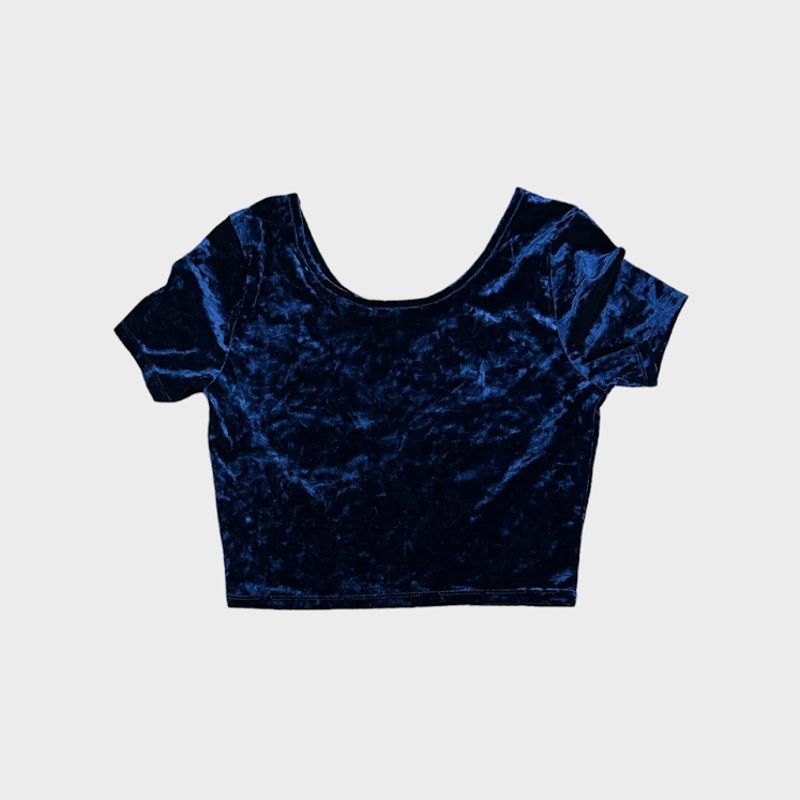 Forever 21 Forever 21 Crushed Velvet Scooped Crop Top Deep Navy Blue Size L / US 10 / IT 46 - 3 Thumbnail