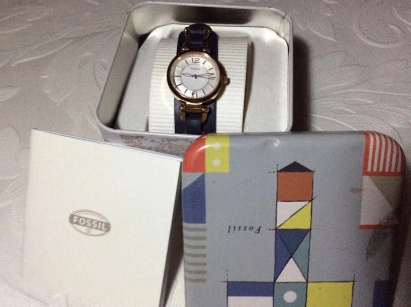 Fossil Fossil ladies gold dial navy leather strap watch Size ONE SIZE - 4 Thumbnail