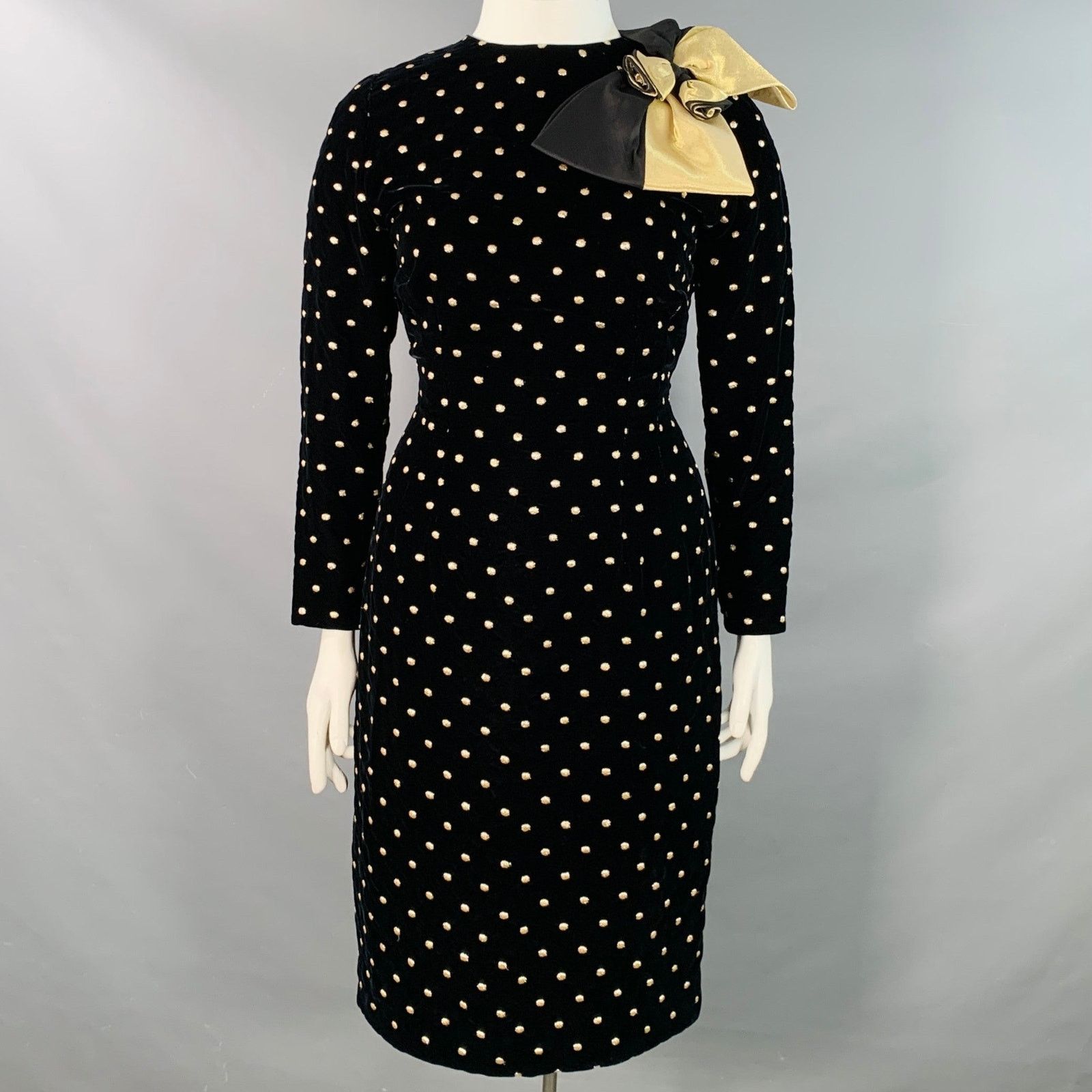 Akris AKRIS Black Metallic Gold Velvet Polka Dot Long Sleeve Bow Size XL / US 12-14 / IT 48-50 - 1 Thumbnail