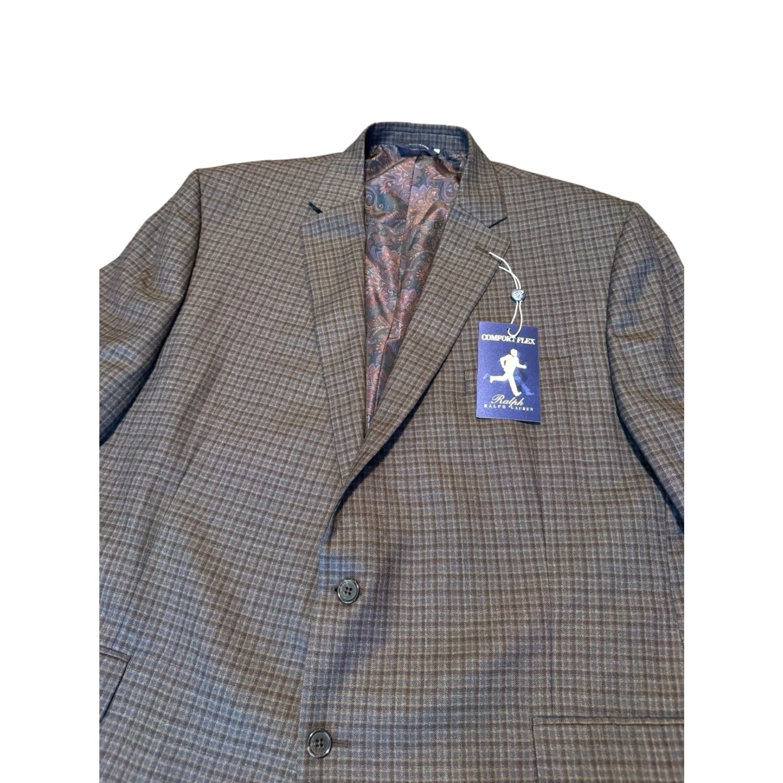 Ralph Lauren Ralph Lauren Ralph Blazer Men 50L Plaid Comfort Flex Wool Blend Big Tall Sports Coat Pocket Notch Lapel 2 Piece Brown/Teal Mens Size 50R - 7 Thumbnail