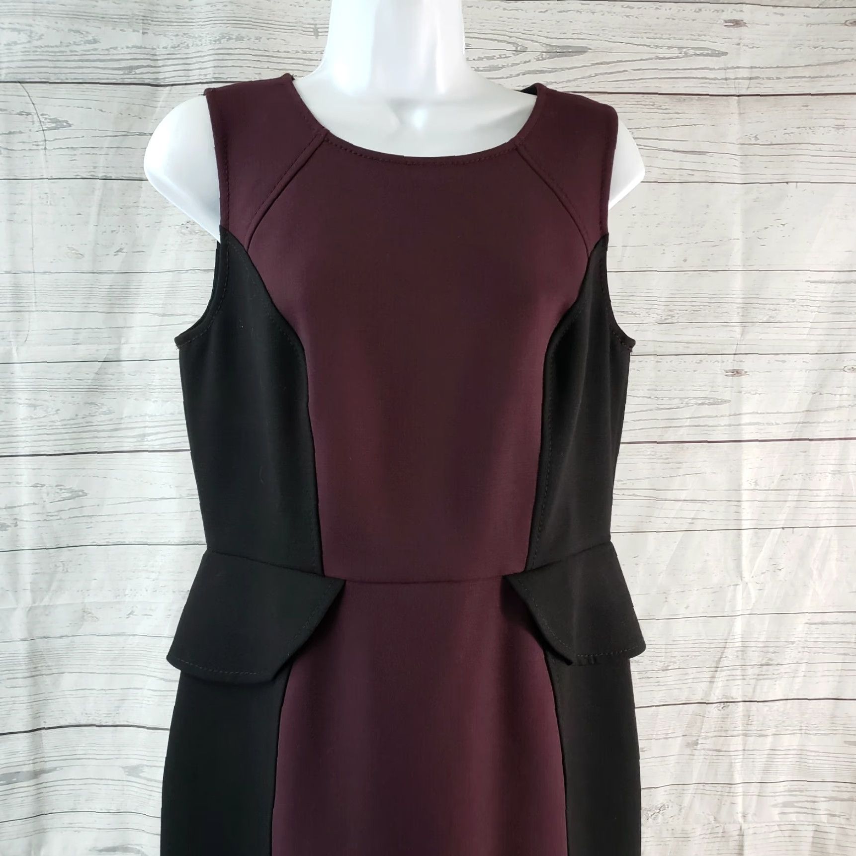 Loft Ann Taylor LOFT Dress Womens Sz 6 Black Burgundy Sleeveless Ponte Knit Size M / US 6-8 / IT 42-44 - 2 Thumbnail