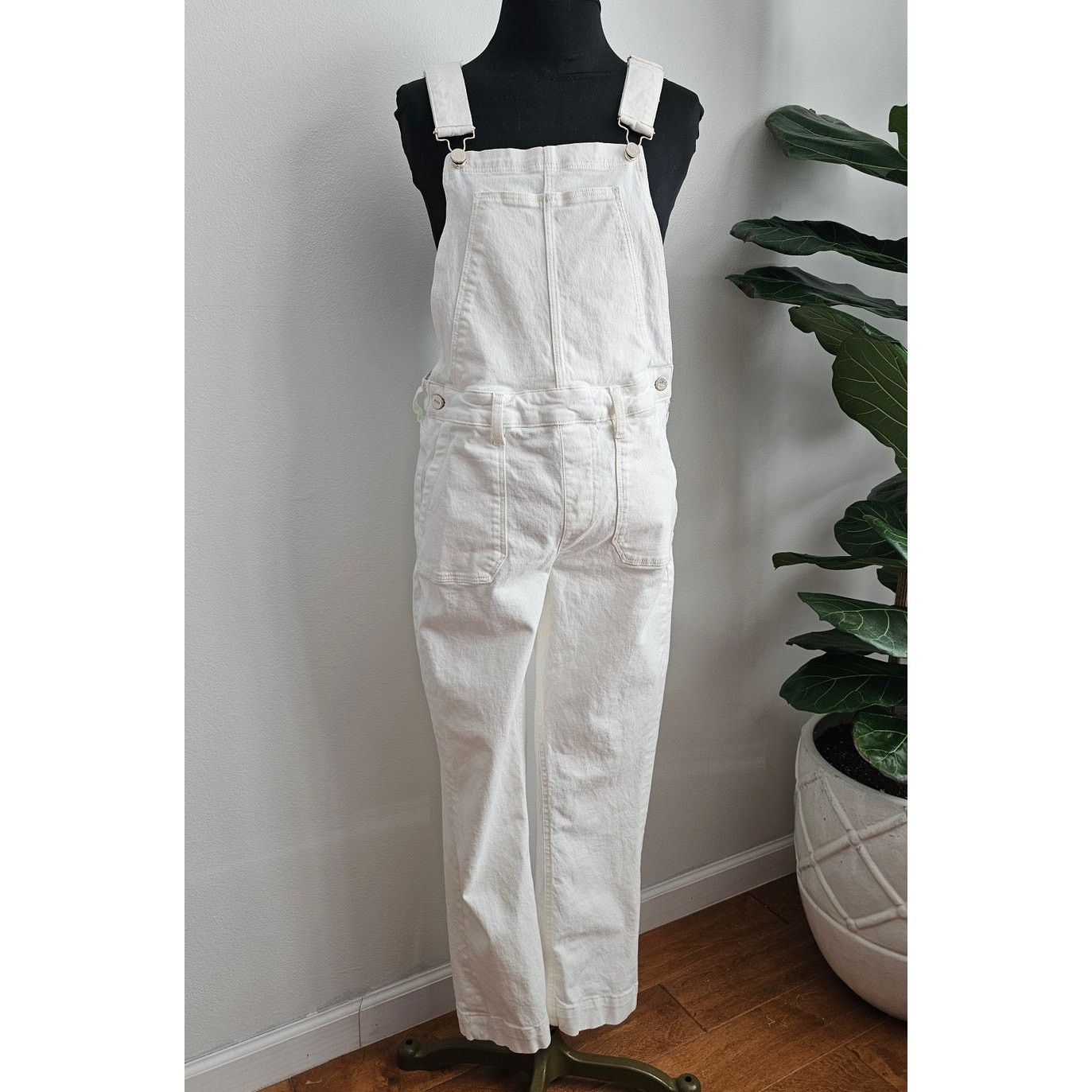 Paige PAIGE Claudine Denim Overalls Blank Canvas Ankle Flare 29 Size 29" - 3 Thumbnail
