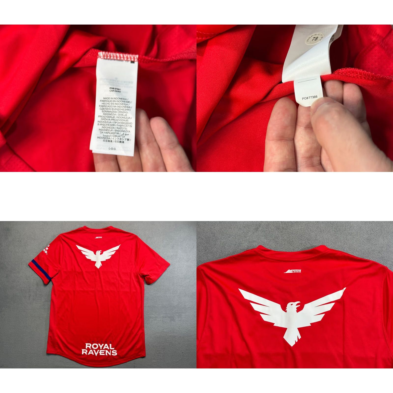 Vintage Call of Duty League London Royal Ravens Red jersey shirt Mens L Size Red Ravens Jersey T-Shirt Size US L / EU 52-54 / 3 - 8 Thumbnail