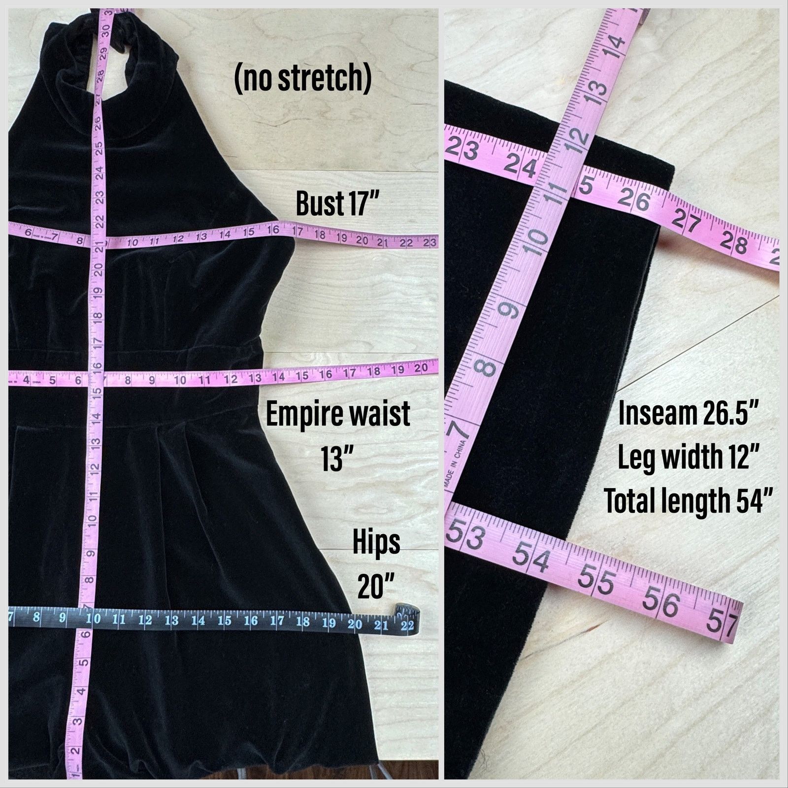 Vintage 1980s Black Velvet Halter Cut Out Back Wide Leg Jumpsuit Size 26" / US 2 / IT 38 - 6 Thumbnail