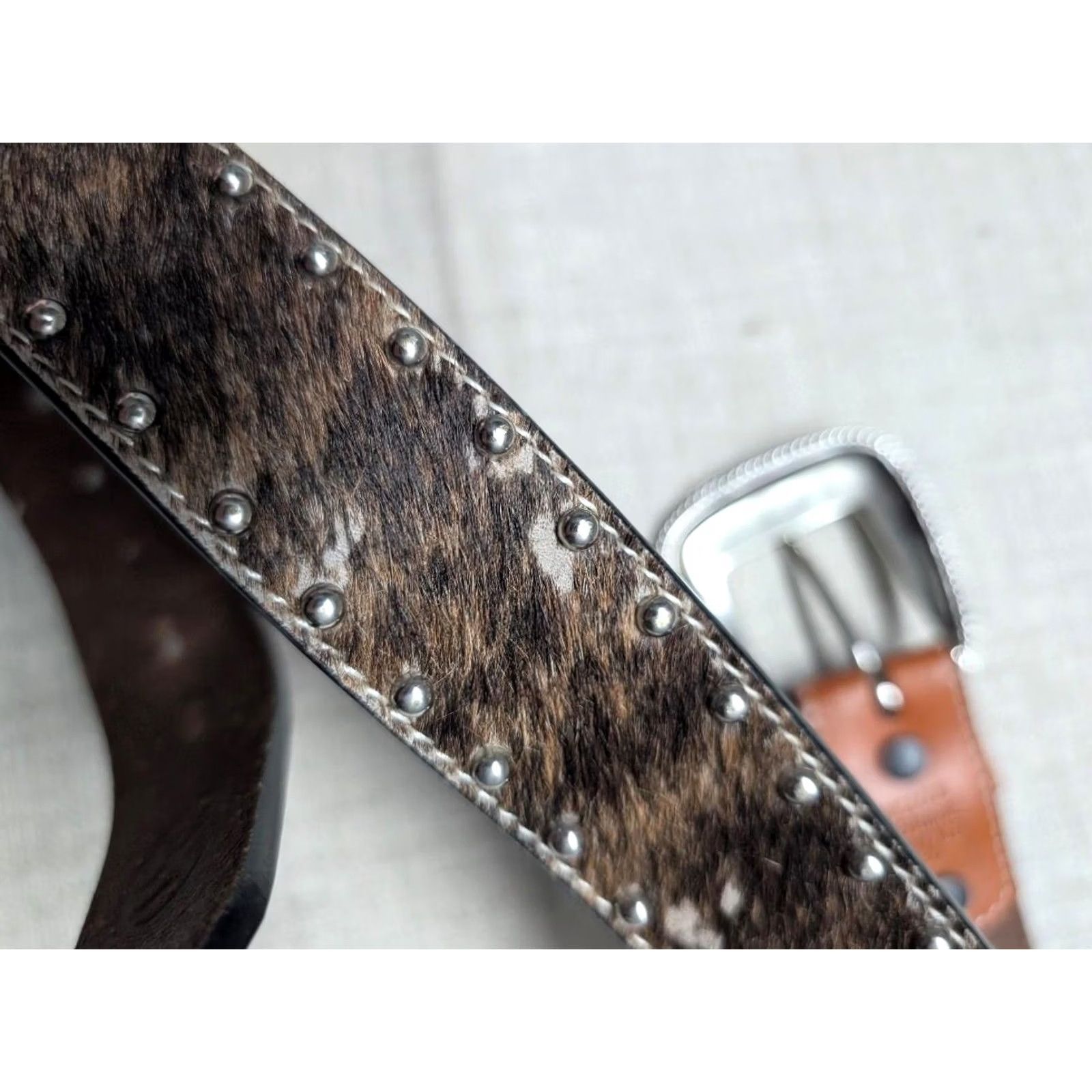 Vintage VINTAGE western belt 36 leather studs cowhair buckle rodeo Y2K cowboy Mens Size 36 - 5 Thumbnail