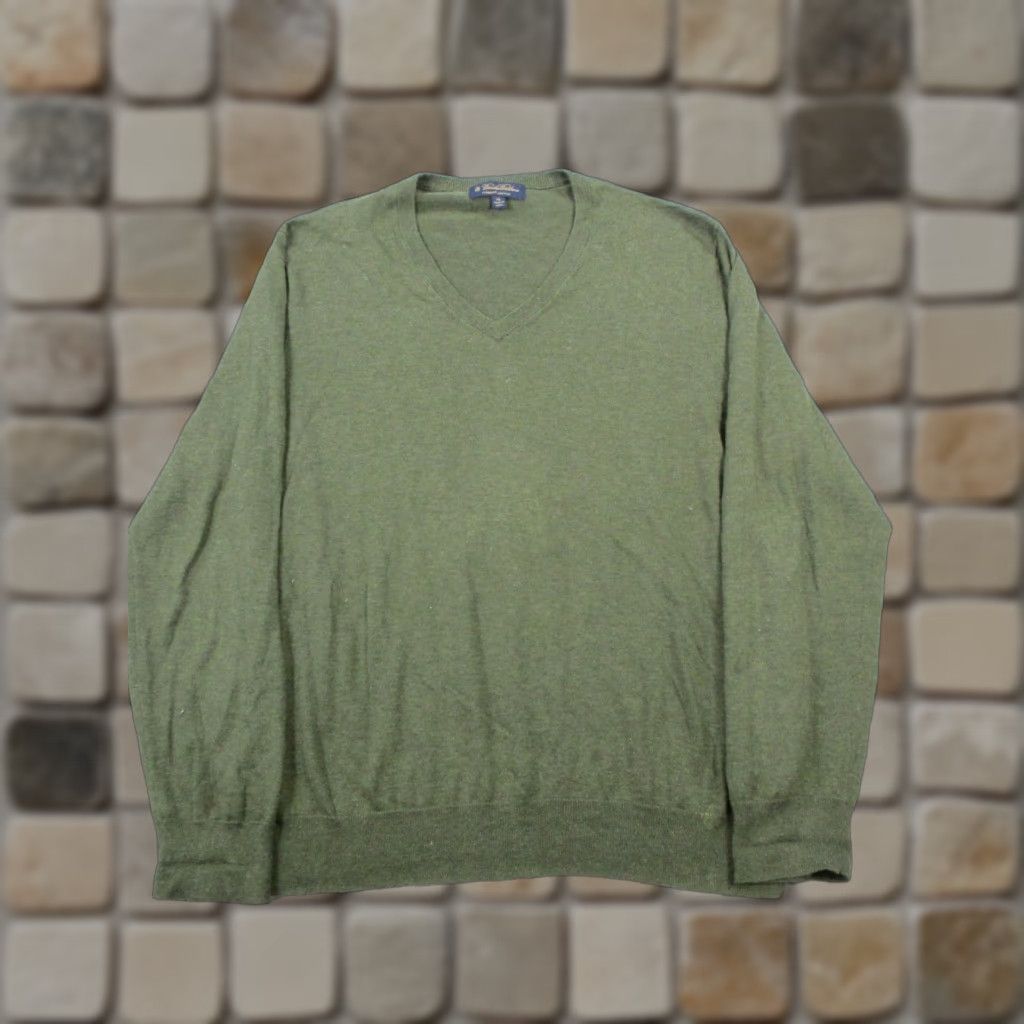 Brooks Brothers Brooks Brothers Sweater Mens XL Green Cotton Knit Pullover V-Neck Long Sleeve Solid Logo Machine Washable Size US XL / EU 56 / 4 - 1 Thumbnail