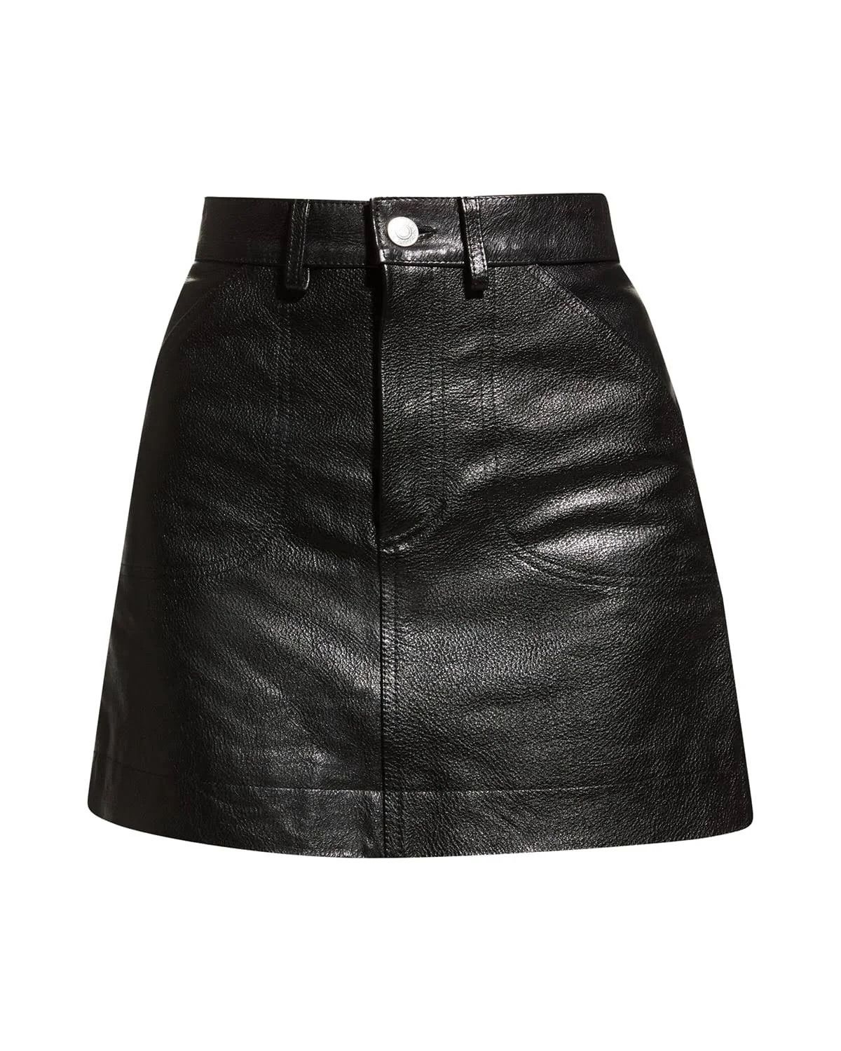 RE/DONE o1mle0524 Leather Short Mini Skirt in Black Size 29" - 1 Thumbnail