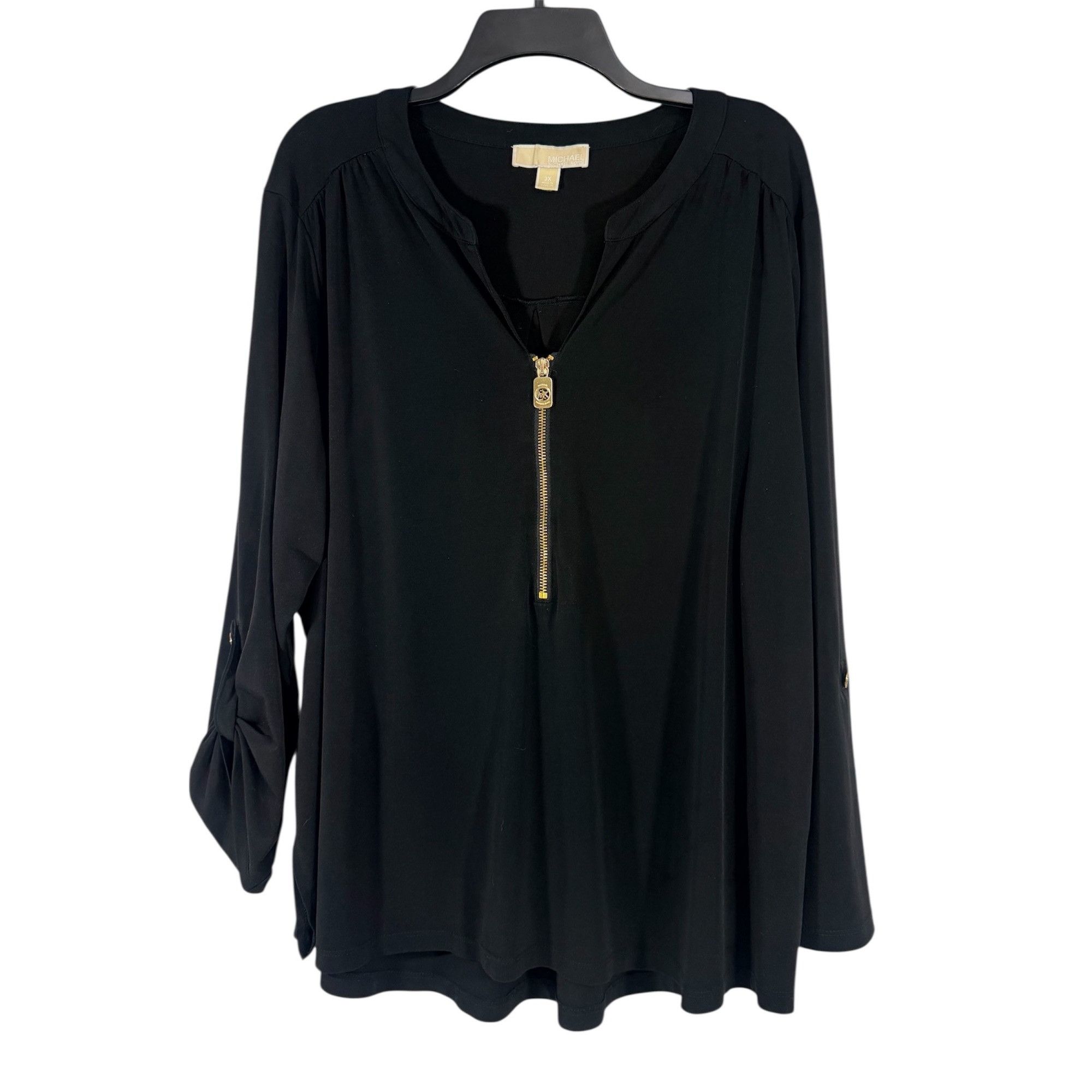 Other Michael Michael Kors Womens Blouse Tunic Black Zip Front 3X Size 3XL / US 20-22 - 2 Thumbnail