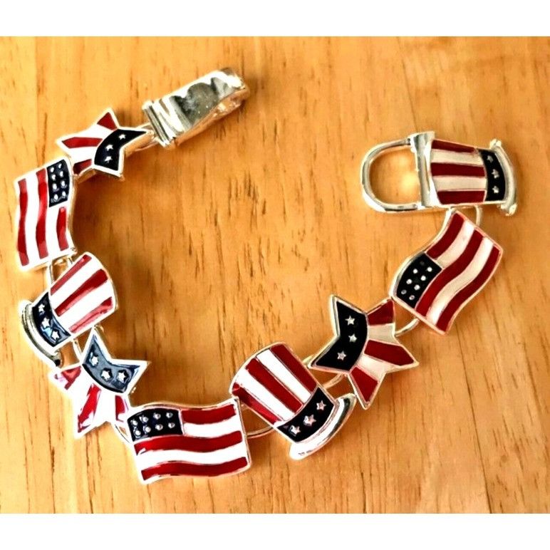 Handmade Patriotic Bracelet American Flag Uncle Sam Hat Stars Magneti Size ONE SIZE - 13 Thumbnail