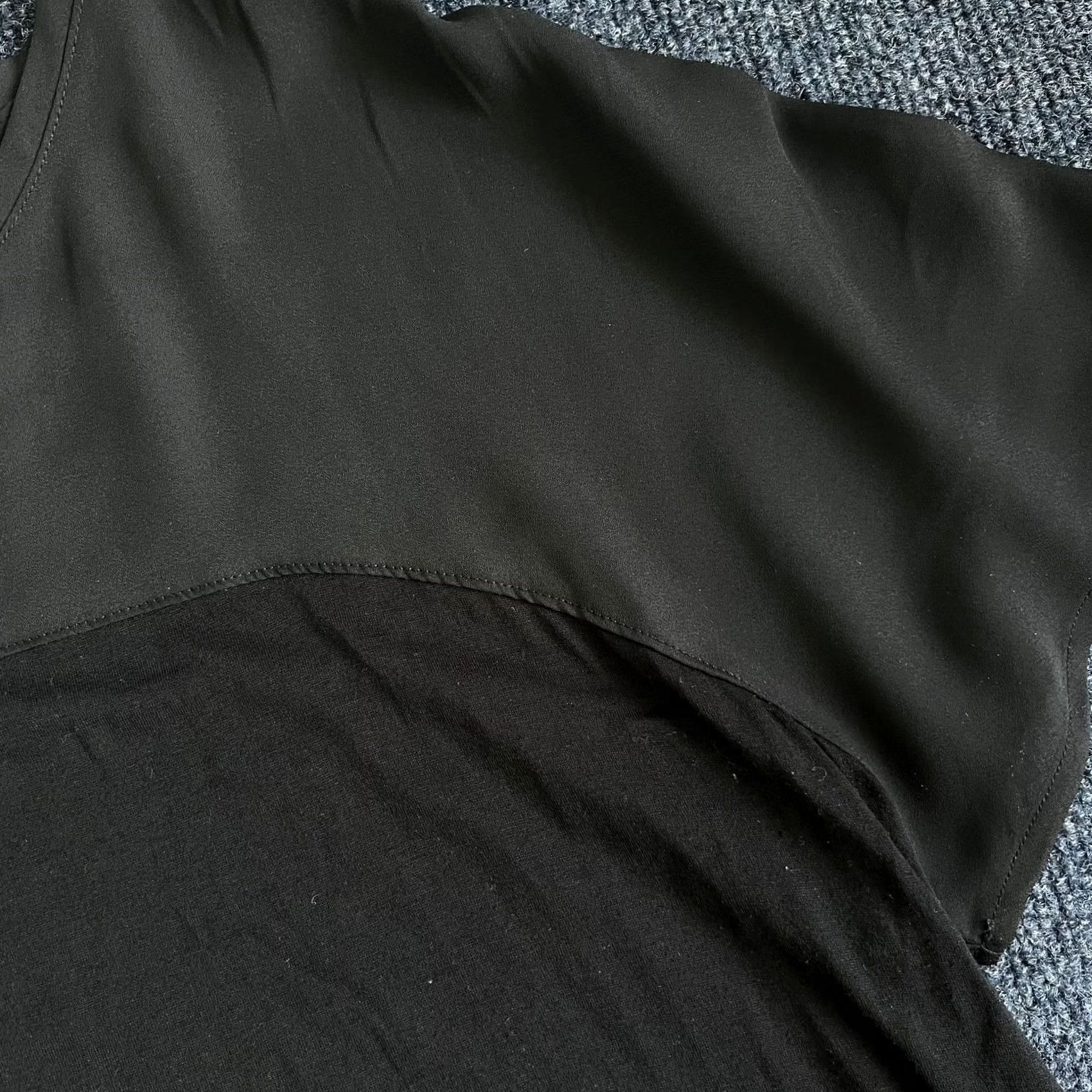 Vintage Tahari Blouse Womens XL Black Mixed Media Short Sleeve Tunic Top High Low Hem Shirt Casual Lightweight Relaxed Crew Neck Womens XS? Size XL / US 12-14 / IT 48-50 - 2 Thumbnail