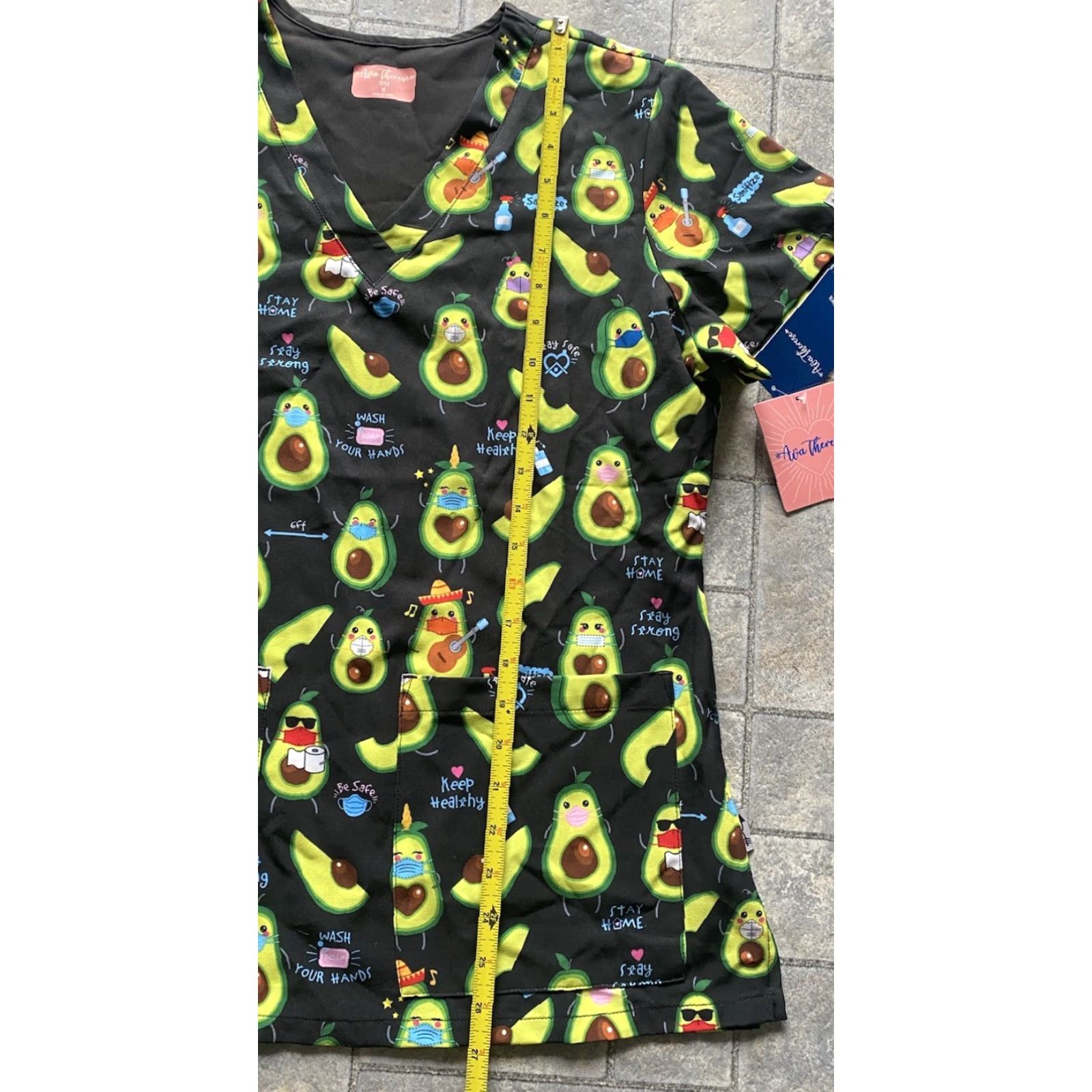 Vintage NWT Ava Therese Scrub Top WOMENS MEDIUM Black/Green Pockets Avocados Doctor Masks Size M / US 6-8 / IT 42-44 - 7 Thumbnail