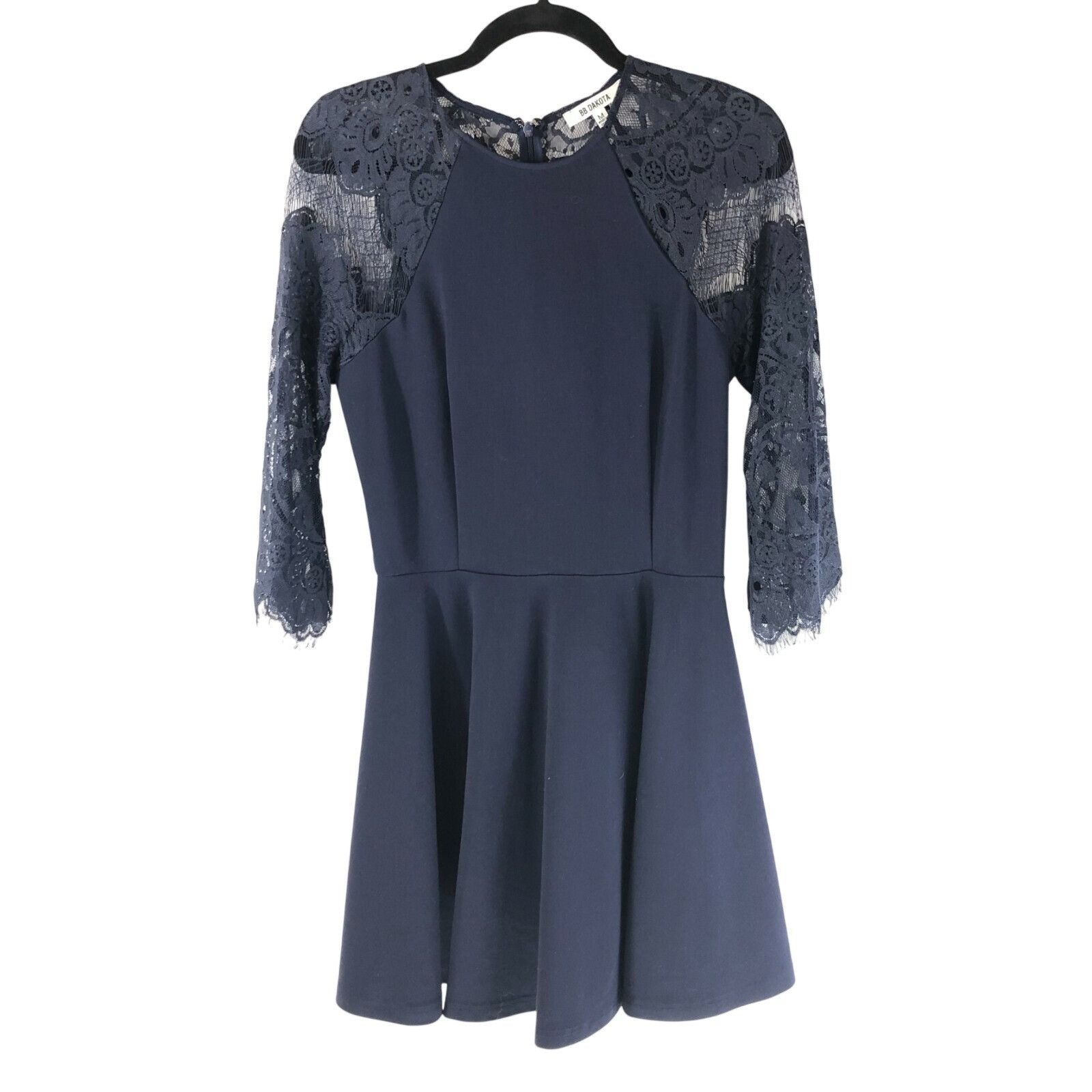 BB Dakota BB Dakota Mini Dress Lace Sheer Back A Line 3/4 Sleeve Navy Size M / US 6-8 / IT 42-44 - 1 Thumbnail
