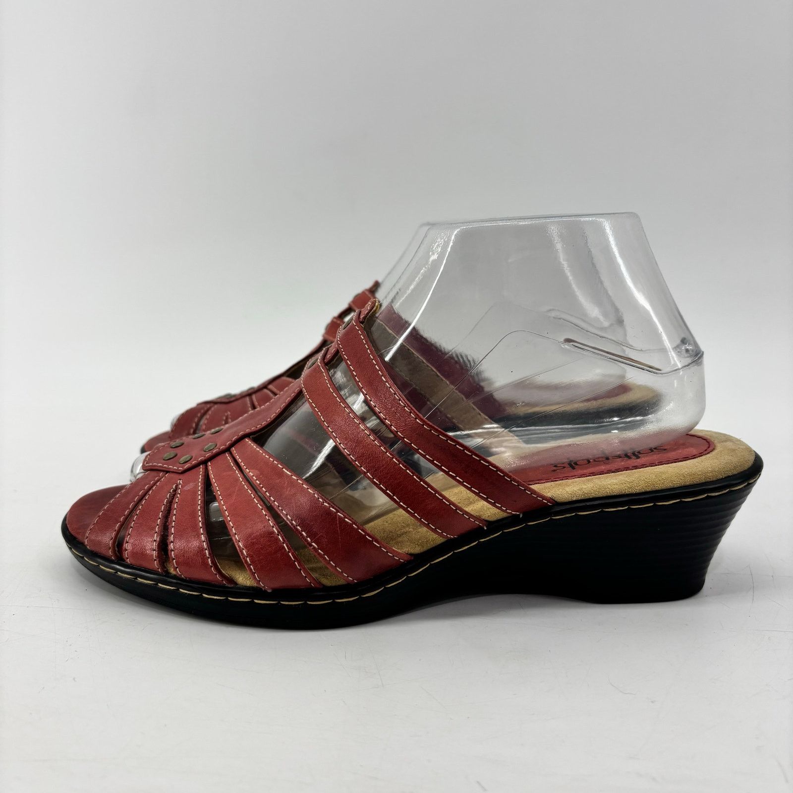 Vintage Softspots Leather Red Size 7.5 Womens Sandals Slip On Wedge Size ONE SIZE - 1 Thumbnail