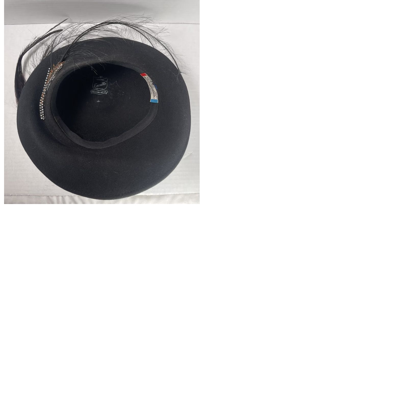 FELT VINTAGE Bollman Exccello Kentucky Derby Wool Felt Black Hat Rhinestone Feather Hat Ladies Mens Size ONE SIZE - 11 Thumbnail