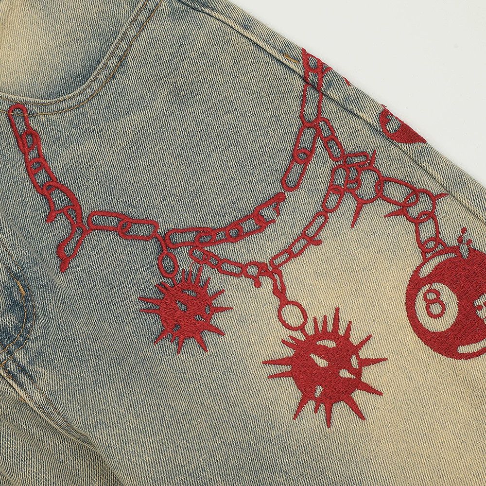 Vintage Retro embroidered chain straight washed distressed jeans Size US 32 / EU 48 - 4 Thumbnail