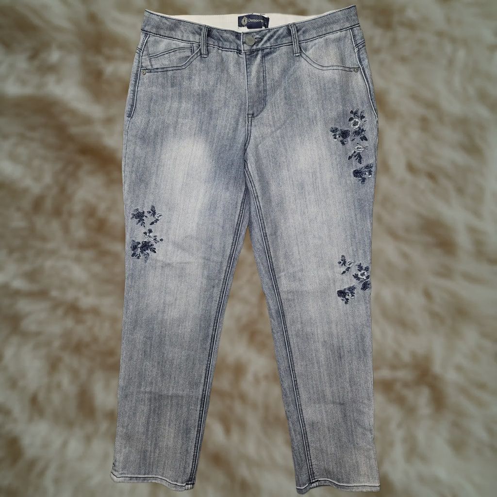 Vintage Democracy Womens 12 Light Wash Ab Solution Skinny Jeans Floral Embroidered Denim City Hipster Preppy Size 34" / US 12 / IT 48 - 1 Thumbnail