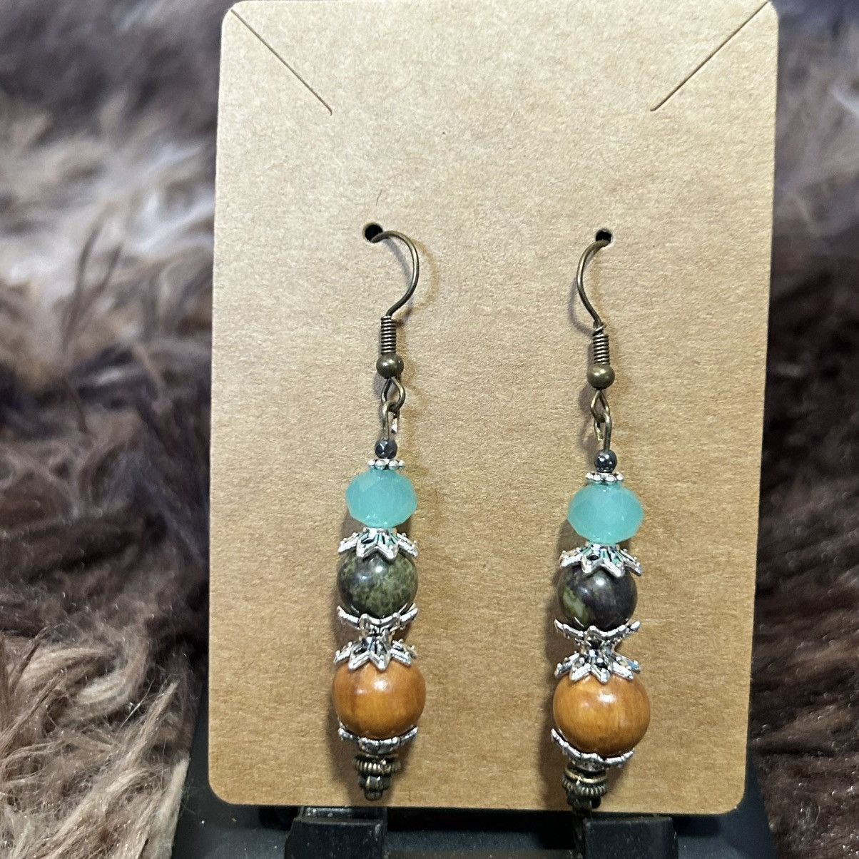 Handmade Handcrafted vintage wood bead dragon blood faceted earrings Size ONE SIZE - 2 Thumbnail