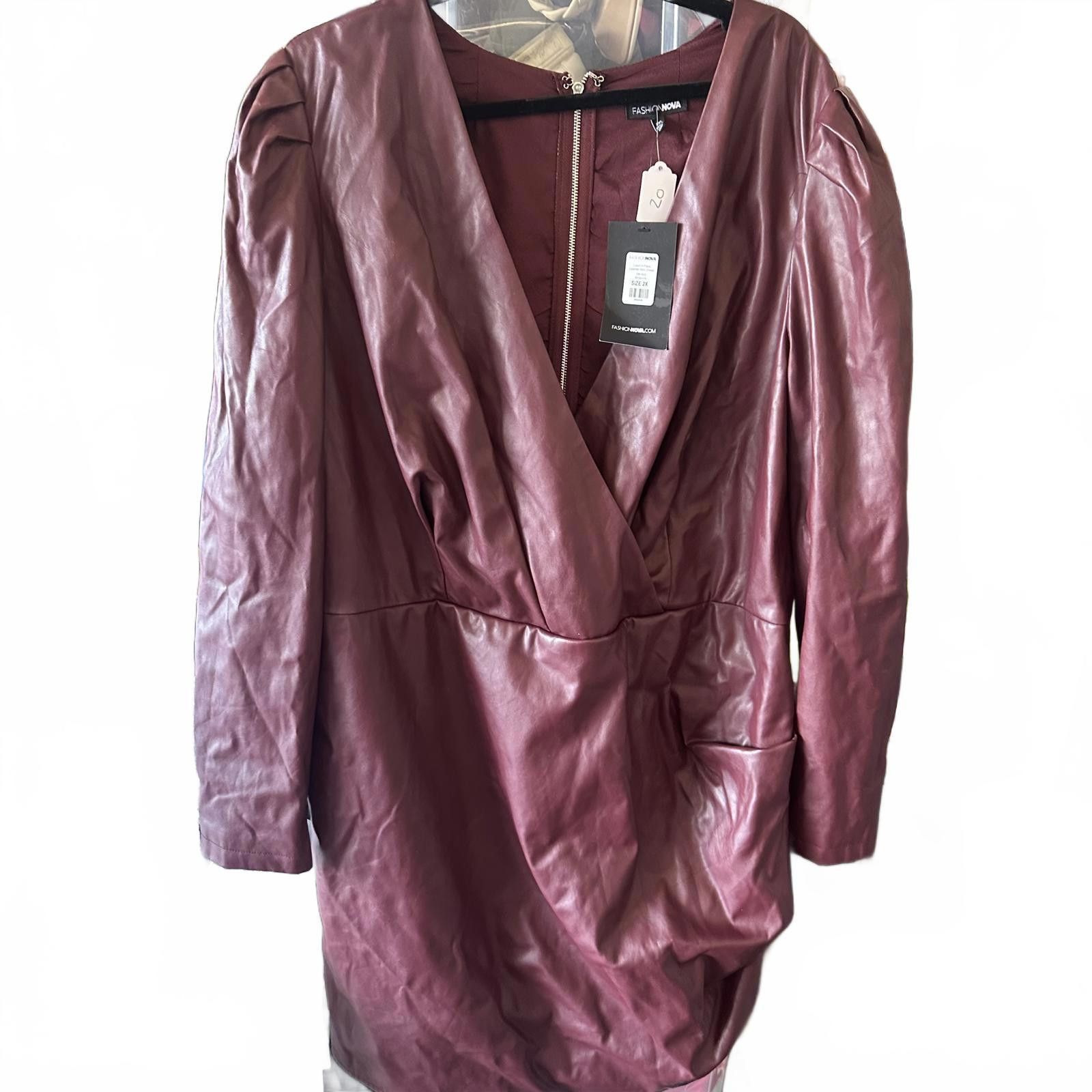 Fashion Nova Stylish Burgundy Leather Dress by FashionNova Size XXL / US 16-18 / IT 52-54 - 1 Preview