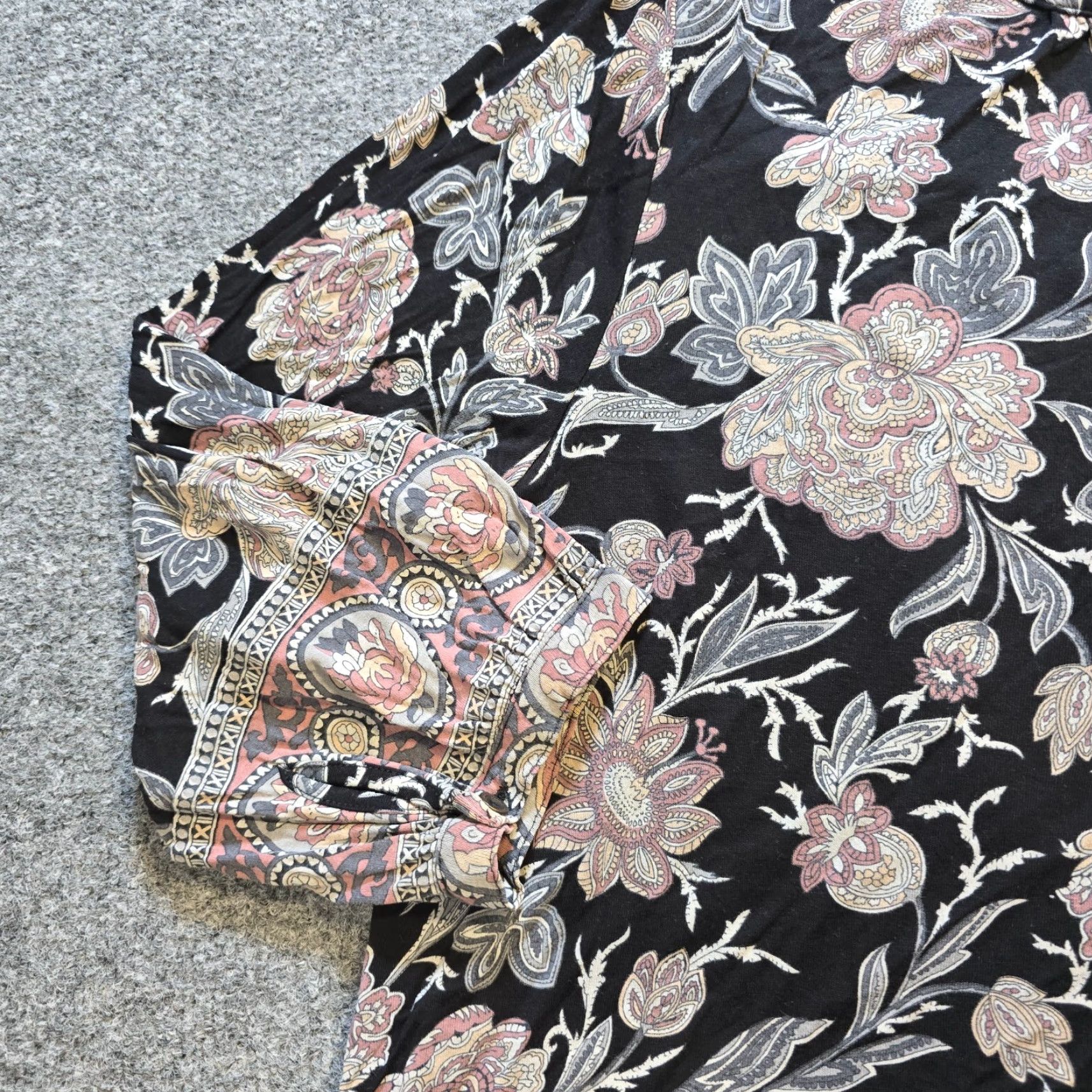 Lucky Brand Lucky Brand Top Blouse 1X Women Black Peasant Floral V Neck 3/4 Sleeve Boho Casual Shirt Size XL / US 12-14 / IT 48-50 - 4 Thumbnail
