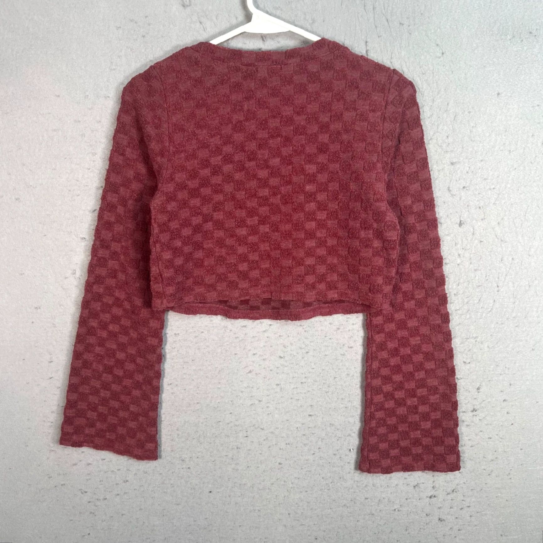 Vintage Le Lis Collection Burgundy Red Checkered Long Sleeve Crop Top Womens S Blouse Cropped Shirt Casual Spring Summer Size S / US 4 / IT 40 - 2 Thumbnail