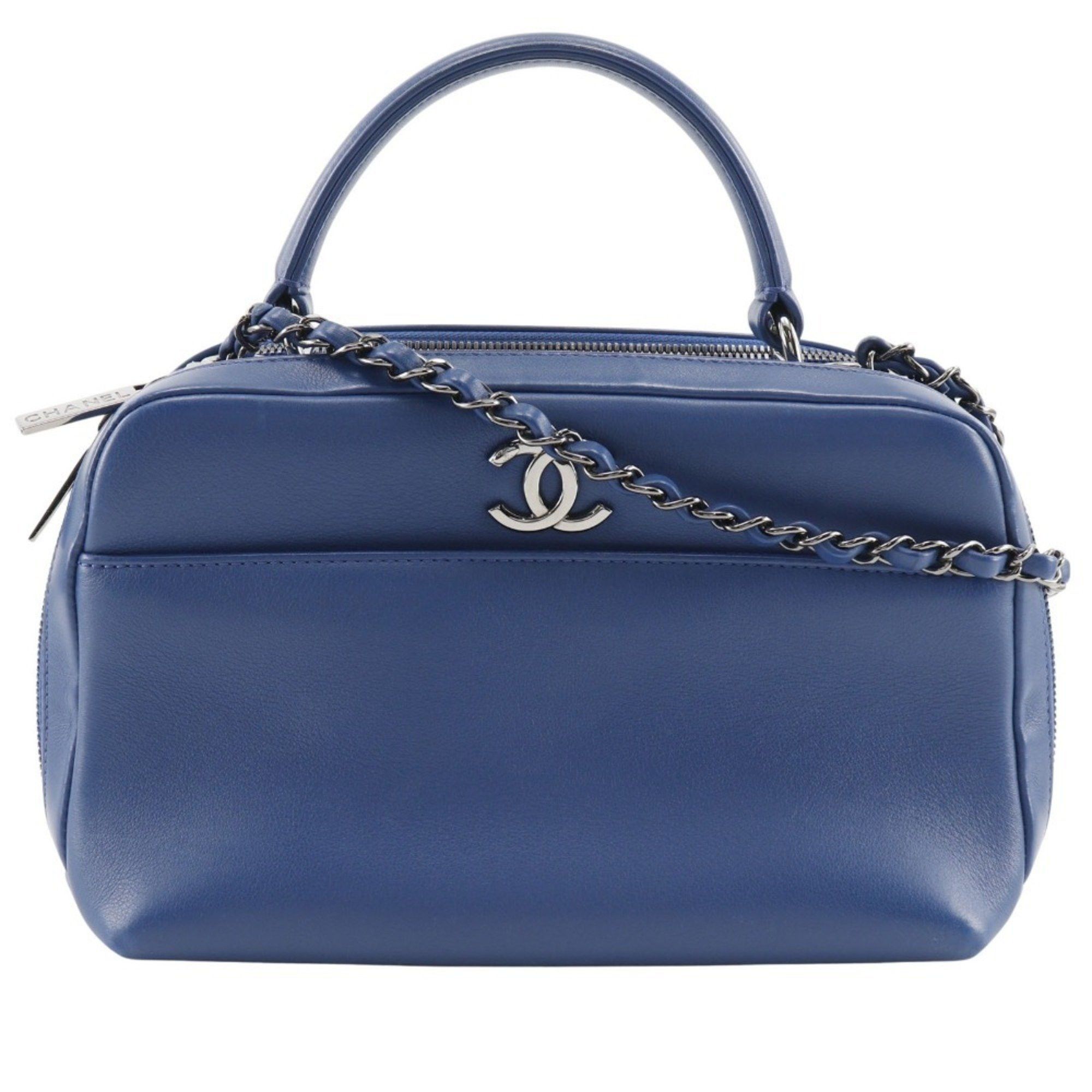 Chanel CHANEL Trendy Bowling Bag Handbag Shoulder Calfskin Blue 2way Double Women's Size ONE SIZE - 1 Thumbnail