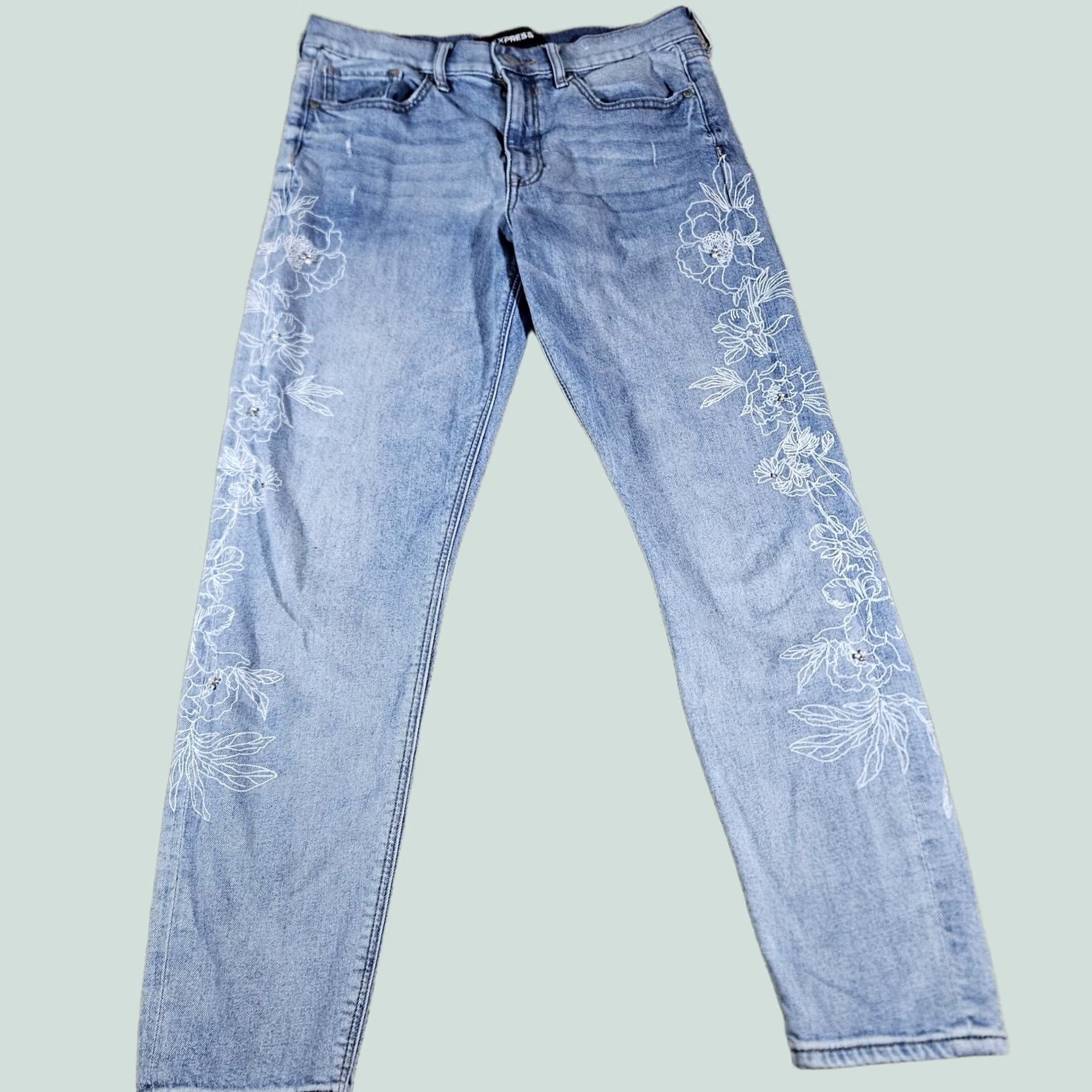 Express Express Jeans Womens 4 Skinny High Rise Button Fly Distressed Denim Blue Casual Slim - Women's Jeans Size 27" / US 4 / IT 40 - 1 Thumbnail