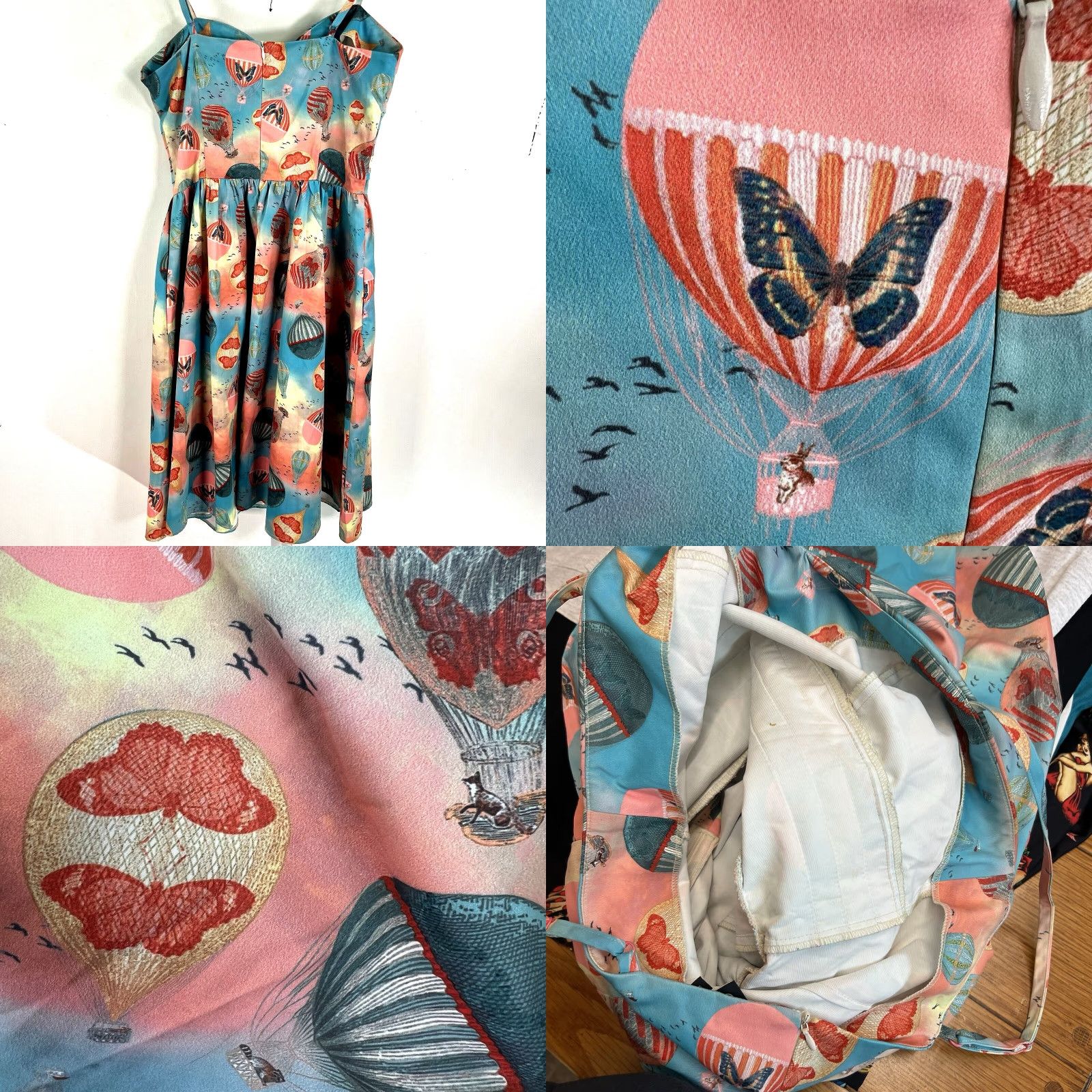 Vintage Voodoo Vixen Hot Air Balloon Butterfly Dress L POCKETS Swing 50s Retro Style Size L / US 10 / IT 46 - 8 Thumbnail