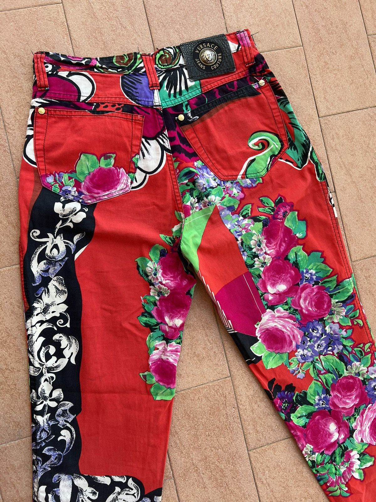 Versace × Vintage Versace Pants Trousers Blue Flower Floral Print 90s Cotton Size 34" / US 12 / IT 48 - 6 Thumbnail