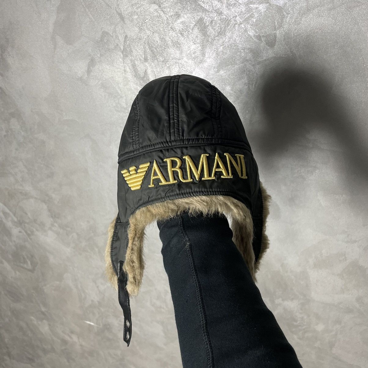 Armani × Vintage Vintage Armani Jeans Monogram Big Logo Fur Trapper Hat Size ONE SIZE - 3 Thumbnail