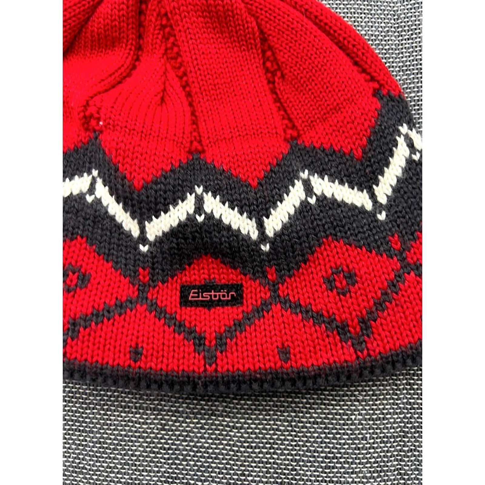 Vintage VINTAGE Eisbar Beanie Hat One Size Wool Blend Ski Lined Pom Pom Red Black Beanie Mens Womens Unisex Adults Wool Size ONE SIZE - 3 Thumbnail