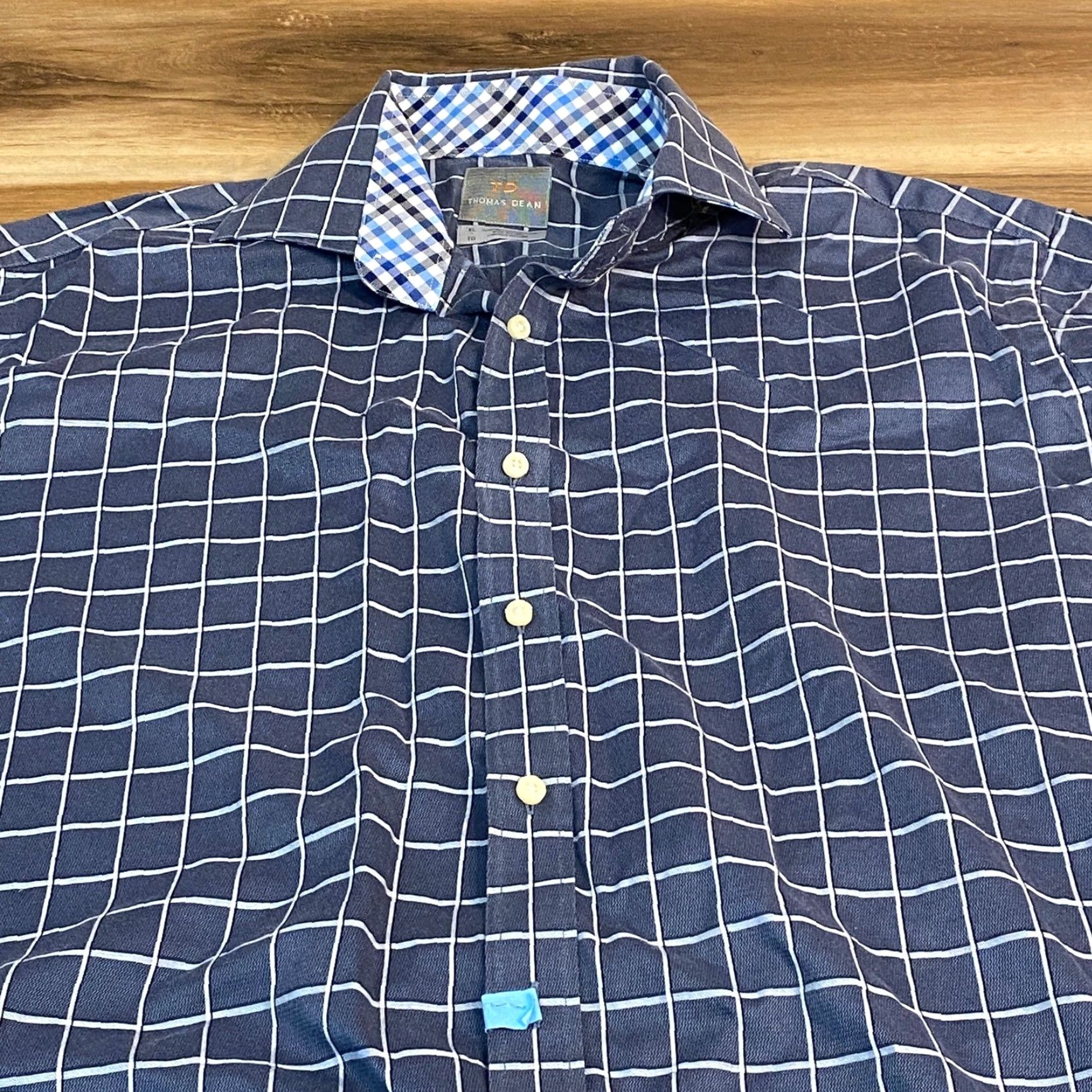 Vintage THOMAS DEAN Shirt Mens XL Blue White Plaid Check Long Sleeve Button Up Size US XL / EU 56 / 4 - 4 Thumbnail