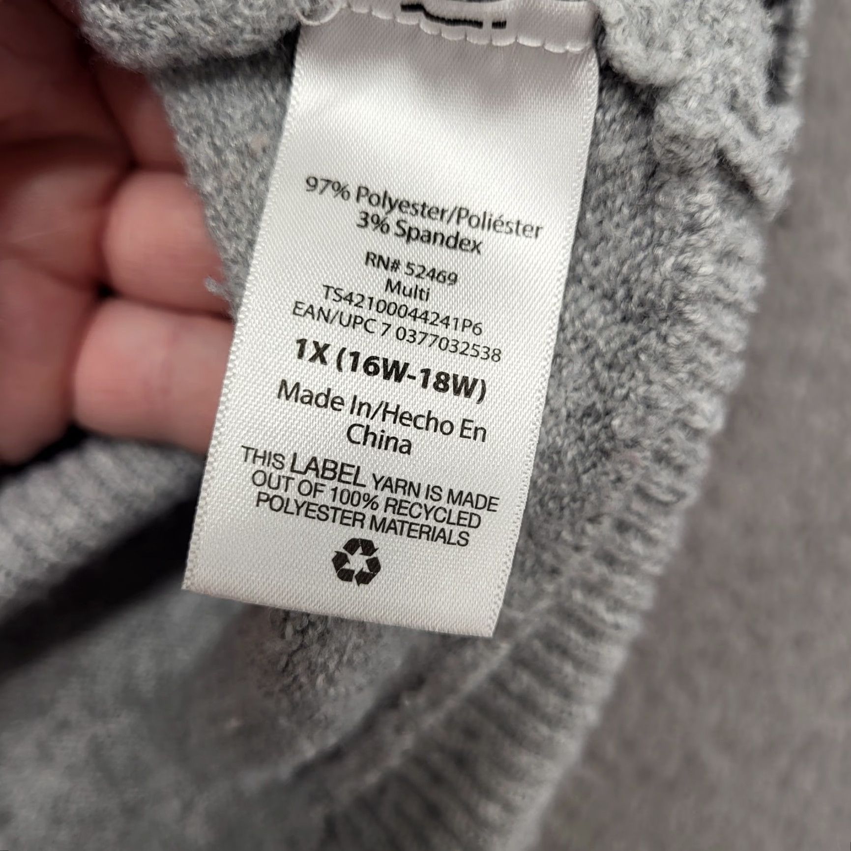 Vintage Terra & Sky Sweat er Women’s Size 1X 16×18 Scoop Neck Long Sleeve Gray Hearts Pullover Knit Regular Plus Size XL / US 12-14 / IT 48-50 - 6 Thumbnail