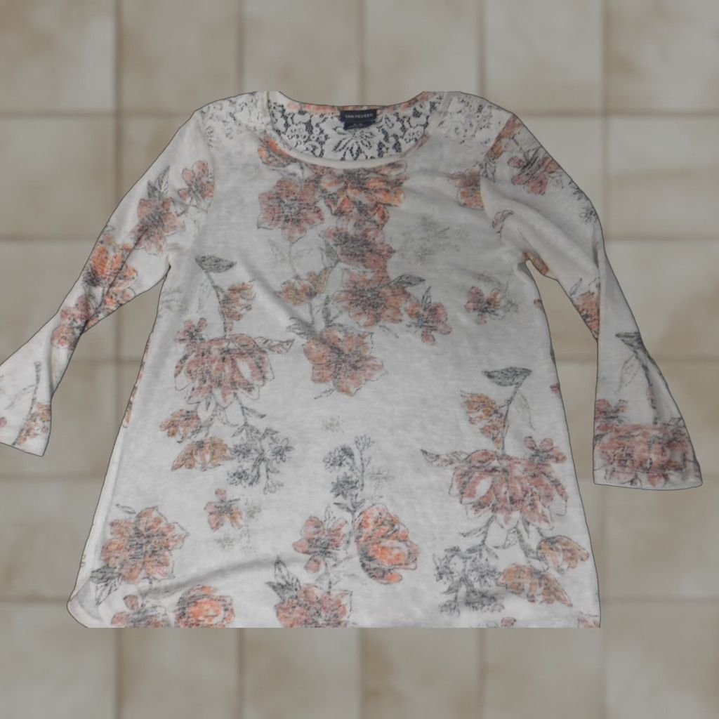 Van Heusen Van Huesen Womens Blouse Small White Floral pullover Size S / US 4 / IT 40 - 1 Thumbnail