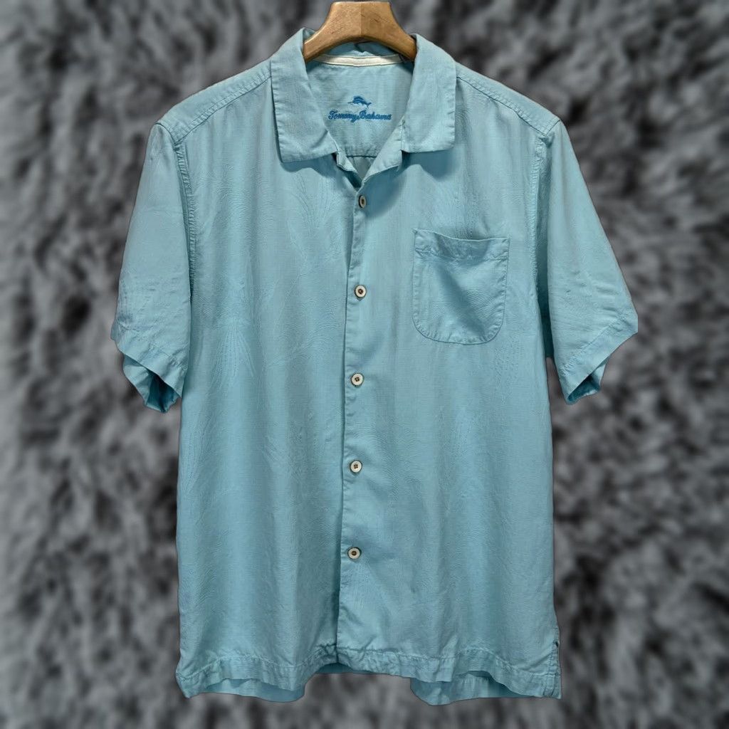Tommy Bahama Tommy Bahama Silk Button Up Shirt Mens Large Short Sleeve Turquoise Tropical Size US L / EU 52-54 / 3 - 1 Thumbnail
