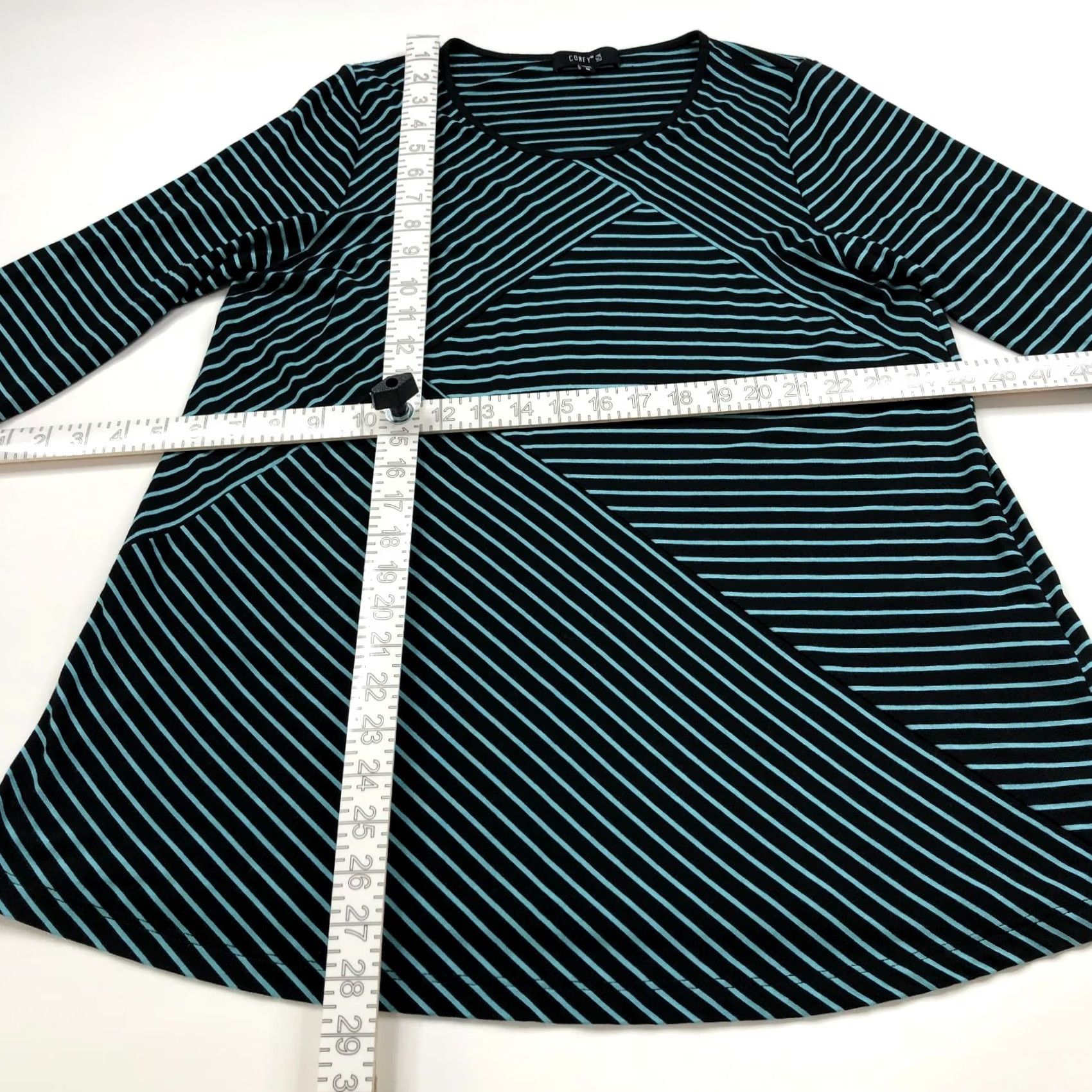 Vintage Comfy USA Shirt Womens Tunic Pullover Striped Black Blue Medium Size M Casual Distinctive Rounded Neck, Long Sleeve, Stretch Top Size M / US 6-8 / IT 42-44 - 3 Thumbnail