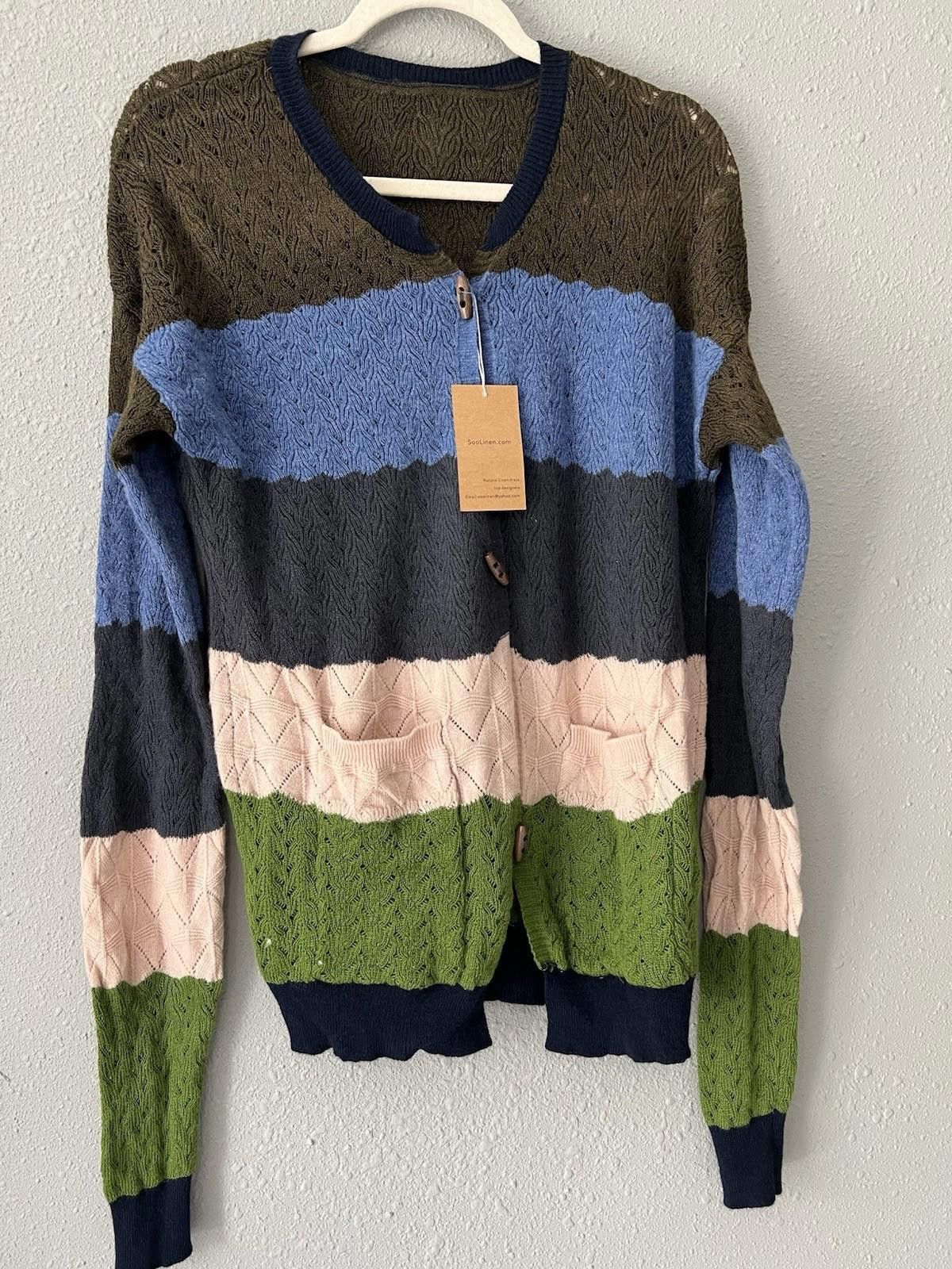 Designer Soolinen Multi Color Block Cardigan Sz L-XL Size L / US 10 / IT 46 - 1 Thumbnail
