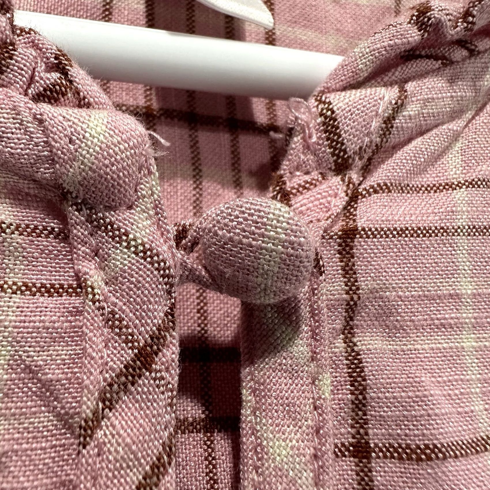 Vintage LC Lauren Conrad Blouse Womens 2X Pink Plaid Button Front Ruffle Balloon Sleeve Knit Cotton Blend Top Boy/Girls Women Size XXL / US 16-18 / IT 52-54 - 7 Thumbnail