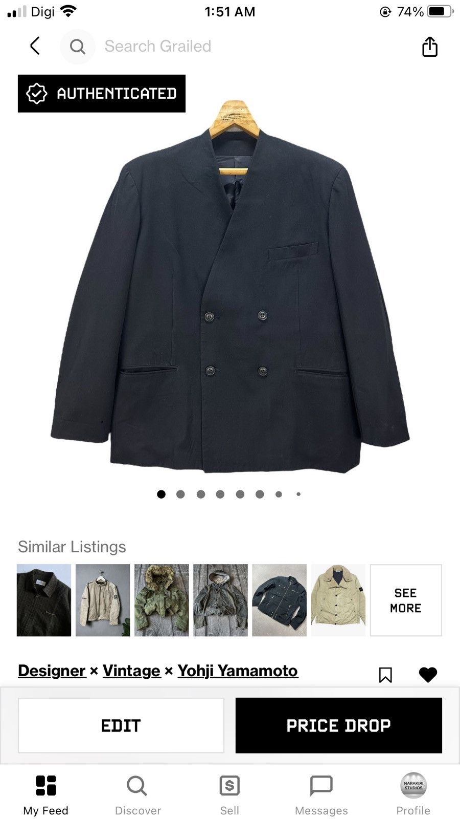 Yohji Yamamoto WORKSHOP DOUBLE BREASTED COLLARLESS JACKET #8716-022 Size US M / EU 48-50 / 2 - 16 Thumbnail