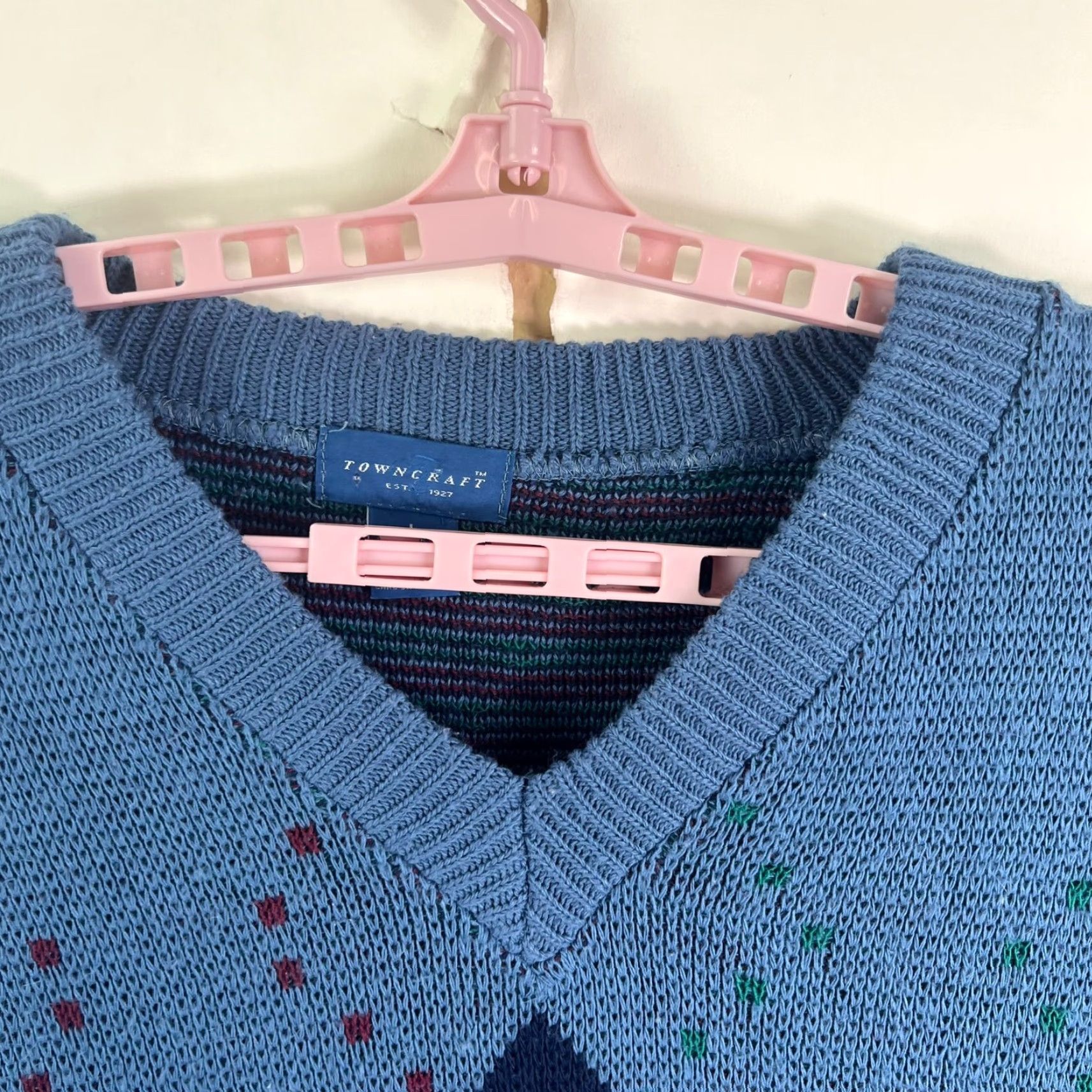 Vintage VINTAGE TownCraft V Neck Acrylic Sweater Mens Size L Blue Geometric Size US L / EU 52-54 / 3 - 3 Thumbnail