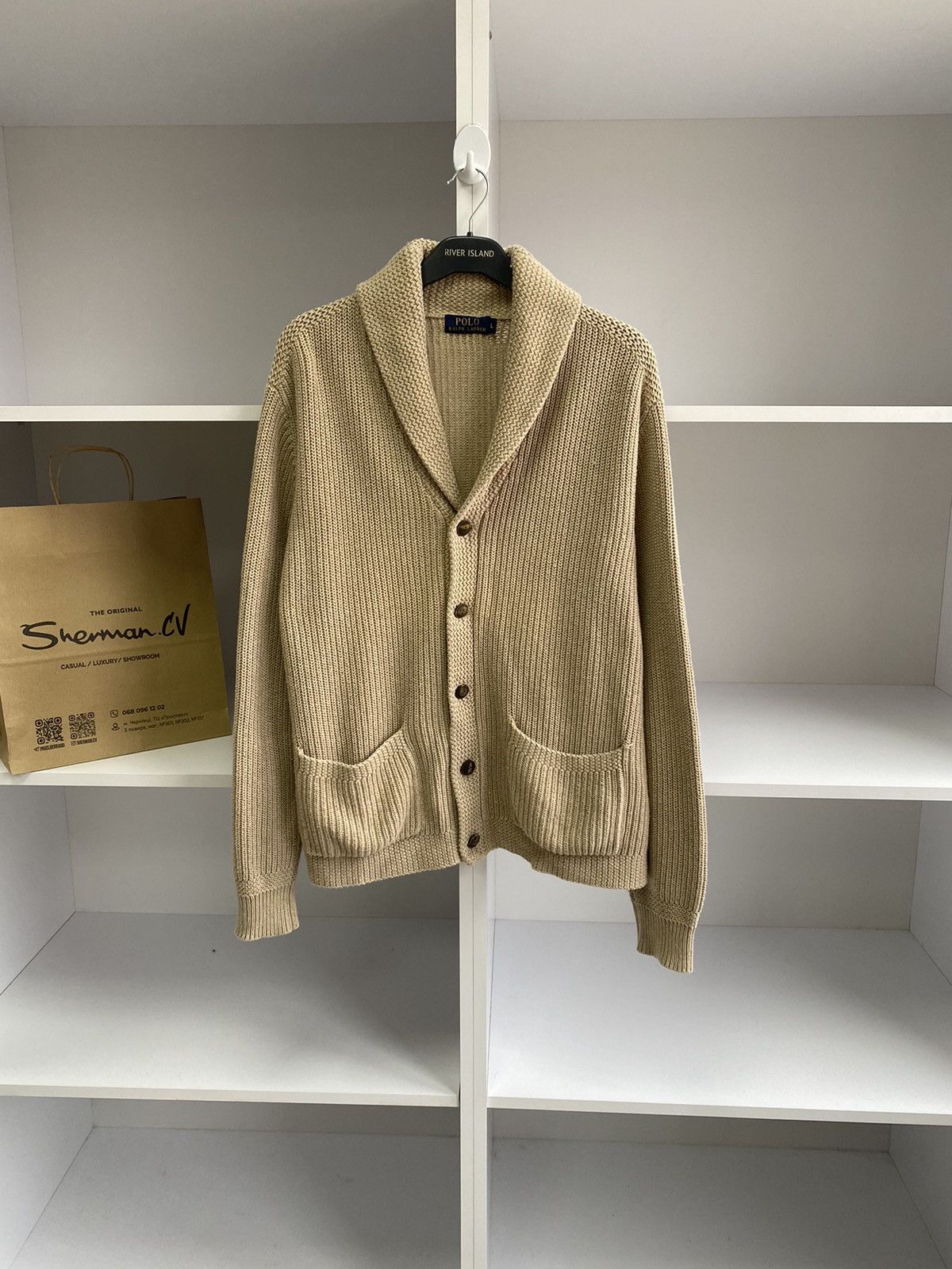 Polo Ralph Lauren × Ralph Lauren × Vintage Vintage Polo Ralph Lauren Knitted Beige Cardigan Size US L / EU 52-54 / 3 - 1 Thumbnail