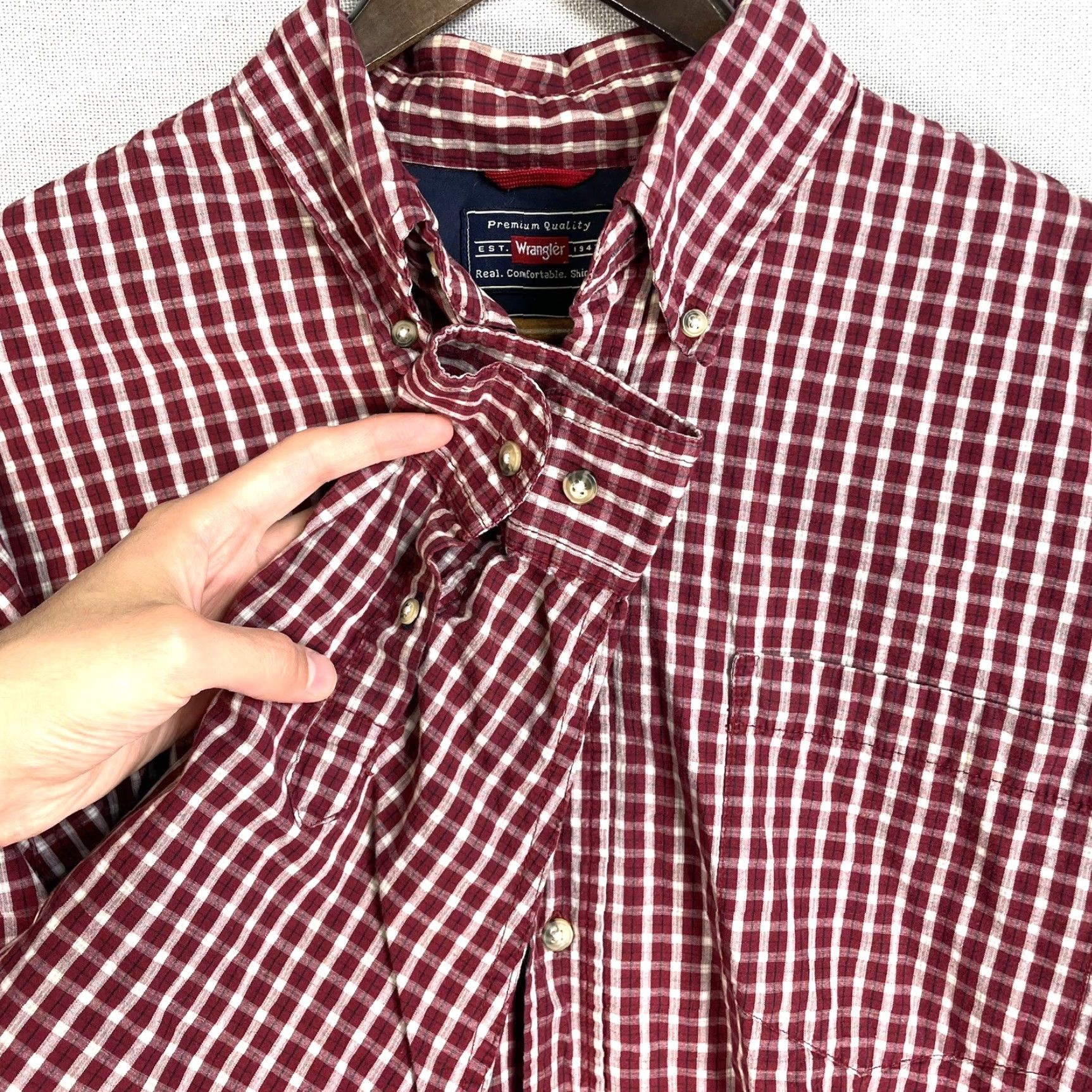 Wrangler Wrangler Shirt Mens L Red 100% Cotton Button-Up Long Sleeve Plaid Western Rockabilly Casual Vintage No Size US L / EU 52-54 / 3 - 4 Thumbnail