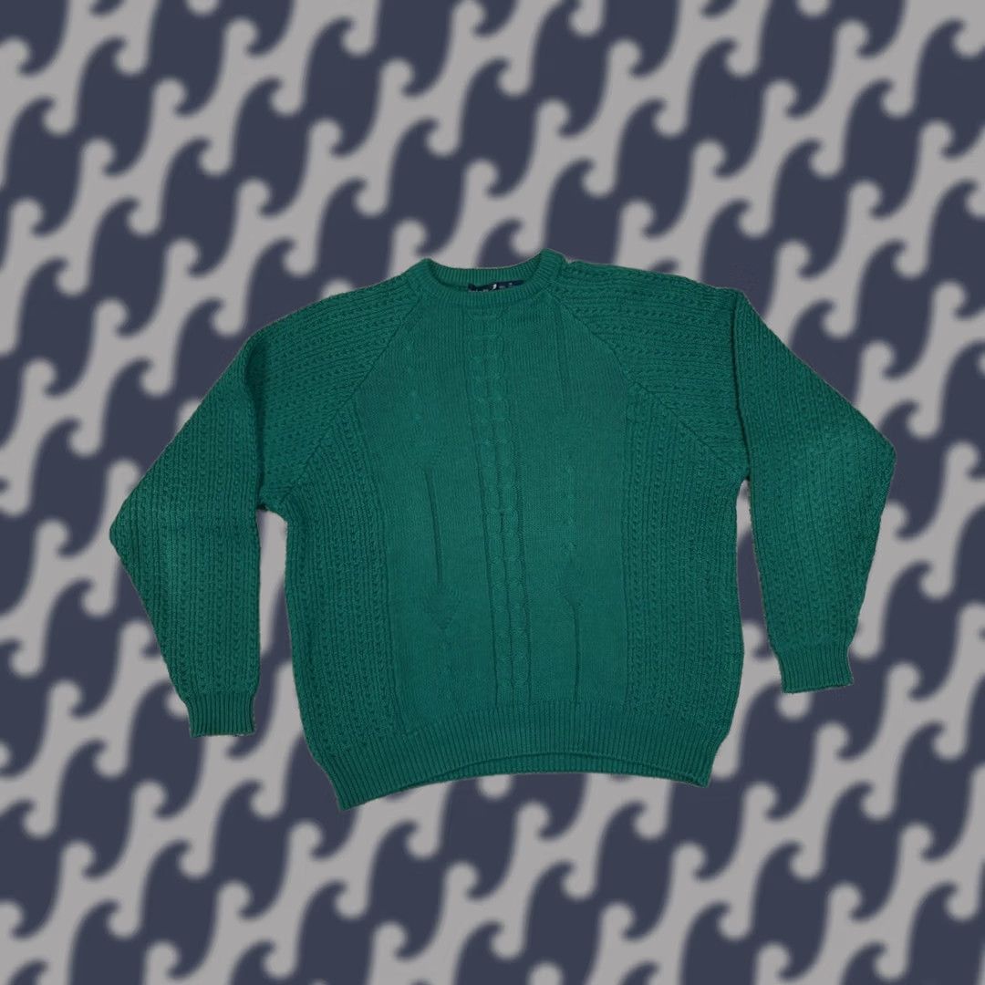 Vintage VINTAGE Stanley Blacker Sweater Knit 100% Cotton Crew Neck Long Sleeve Blue Green Mens M Regular 90s Classic Pullover Front Size US M / EU 48-50 / 2 - 1 Thumbnail