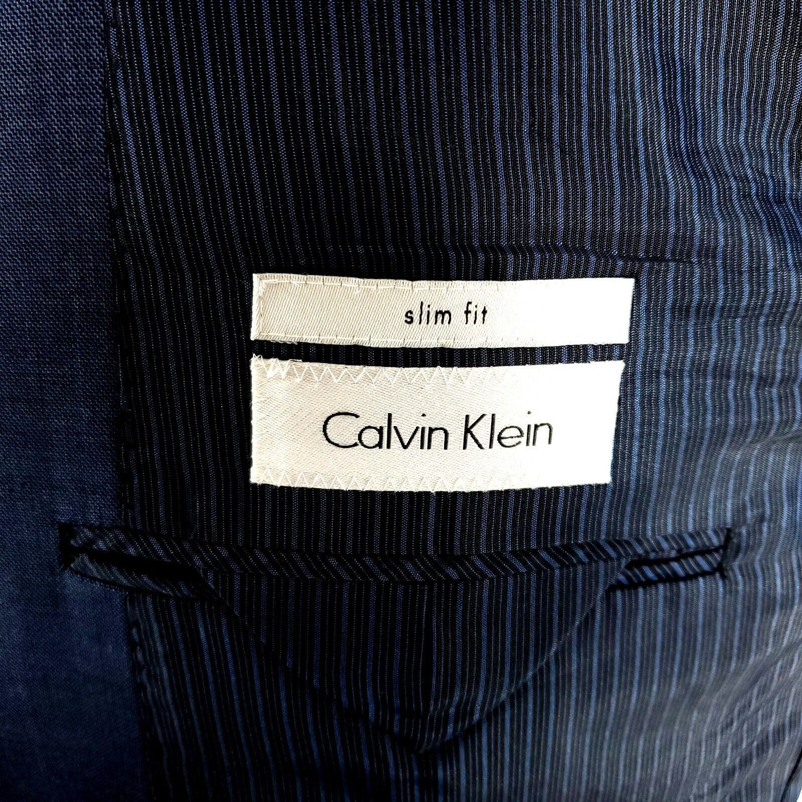 Calvin Klein Calvin Klein Wool 2 Button Blazer 40L Blue Sharkskin Size 40L - 7 Thumbnail