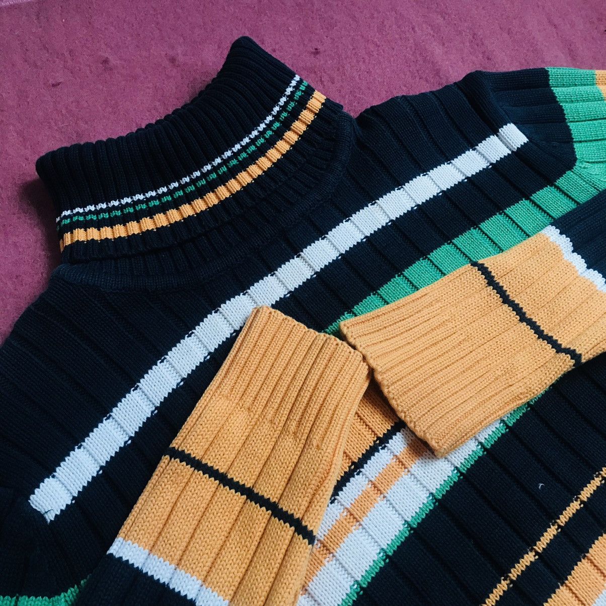 20471120 × Vintage Japanese Horizontal Stripe Turtle Neck Sweater Size M / US 6-8 / IT 42-44 - 2 Thumbnail
