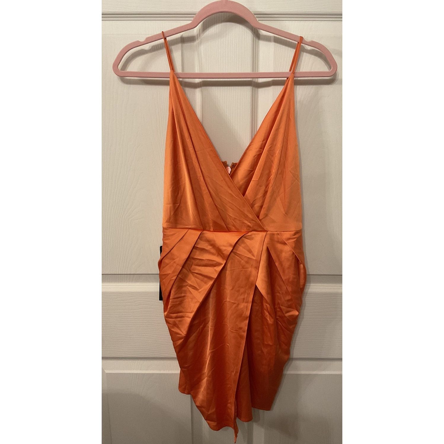 Bebe Bebe Surplice Satin Faux Wrap Mini Dress in Amberglow, S Size S / US 4 / IT 40 - 3 Thumbnail