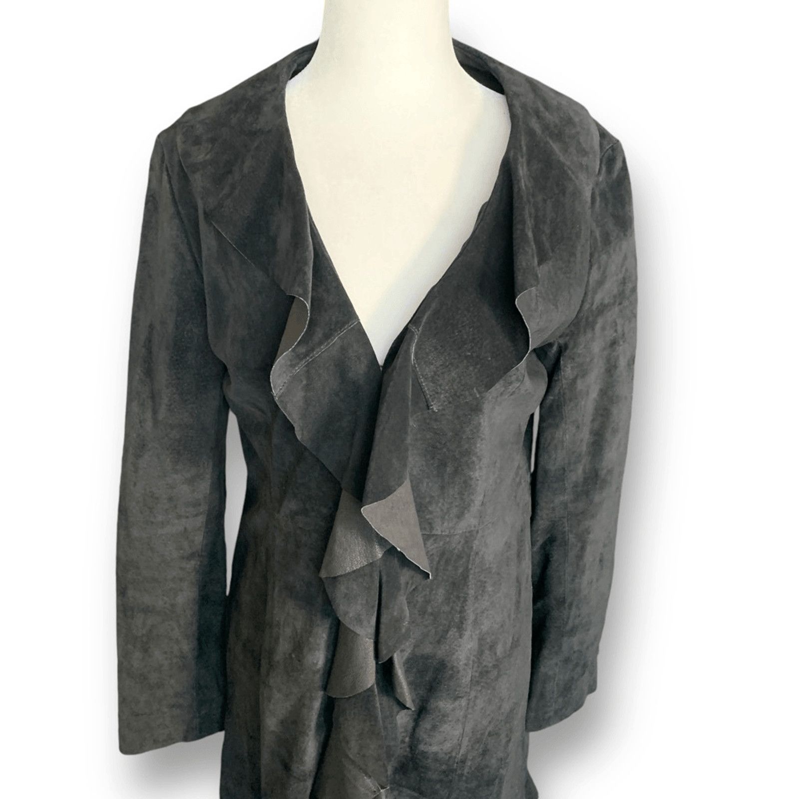 Scully Vintage Scully Black Suede Leather Ruffle Coat Jacket Small Size S / US 4 / IT 40 - 2 Thumbnail