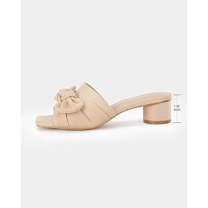 Other Coutgo Women's Size 11 Tan Faux Suede Bow Block Heel Sandals Size US 11 / IT 41 - 4 Thumbnail