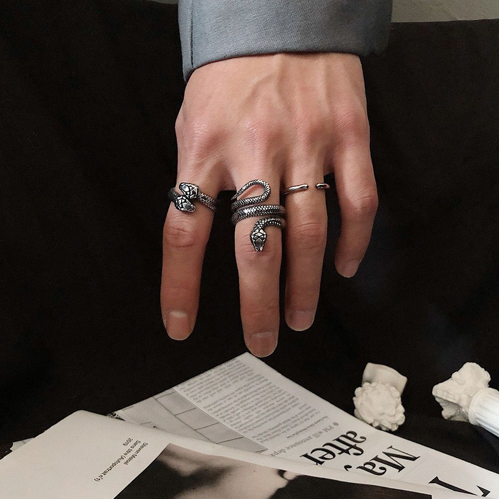Avant Garde x Jewelry Snake Retro Jewelry Rings Open Ring (Size 7-13) in Silver, Men's